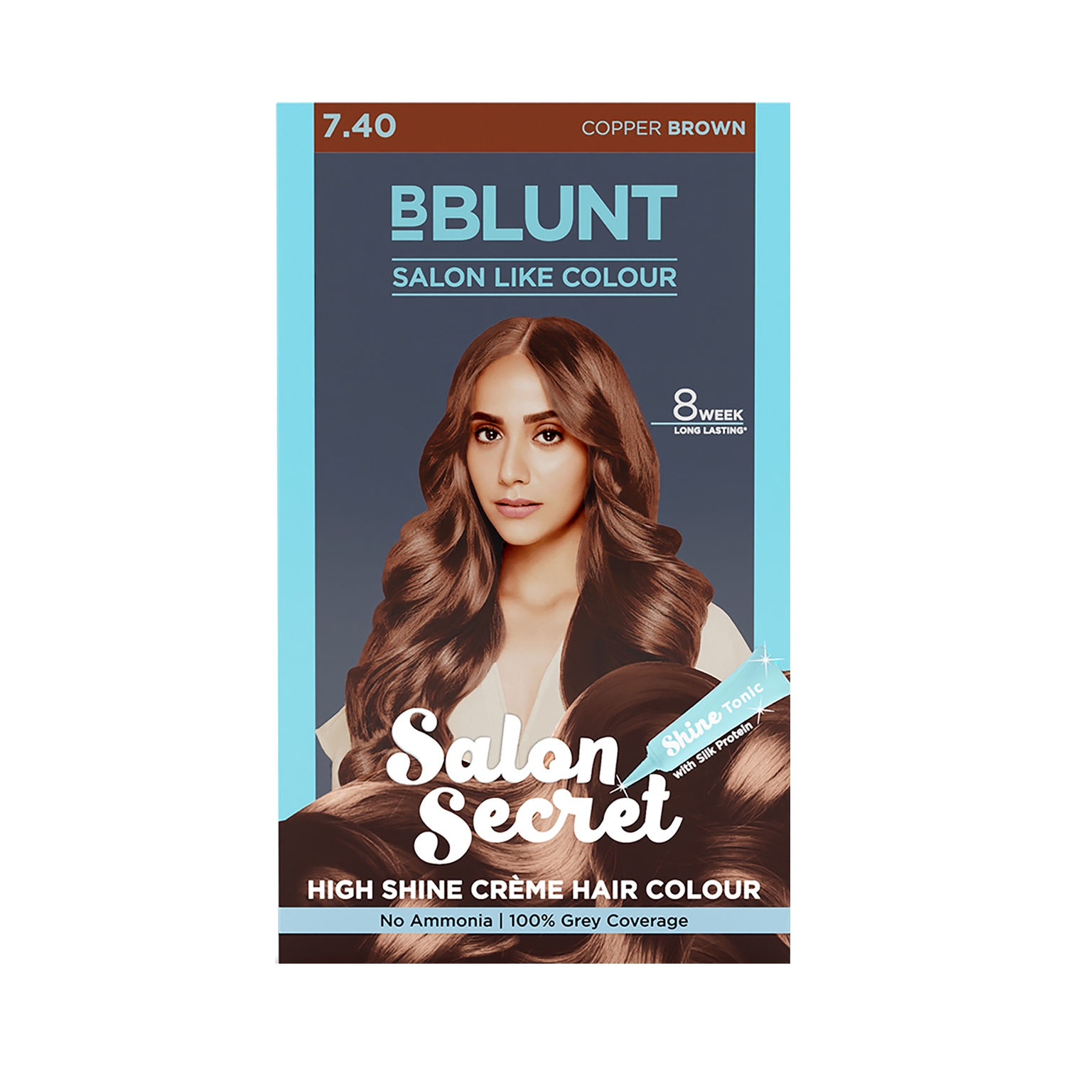BBlunt Salon Secret High Shine Creme Hair Color - 7.40 Copper Brown (108ml)