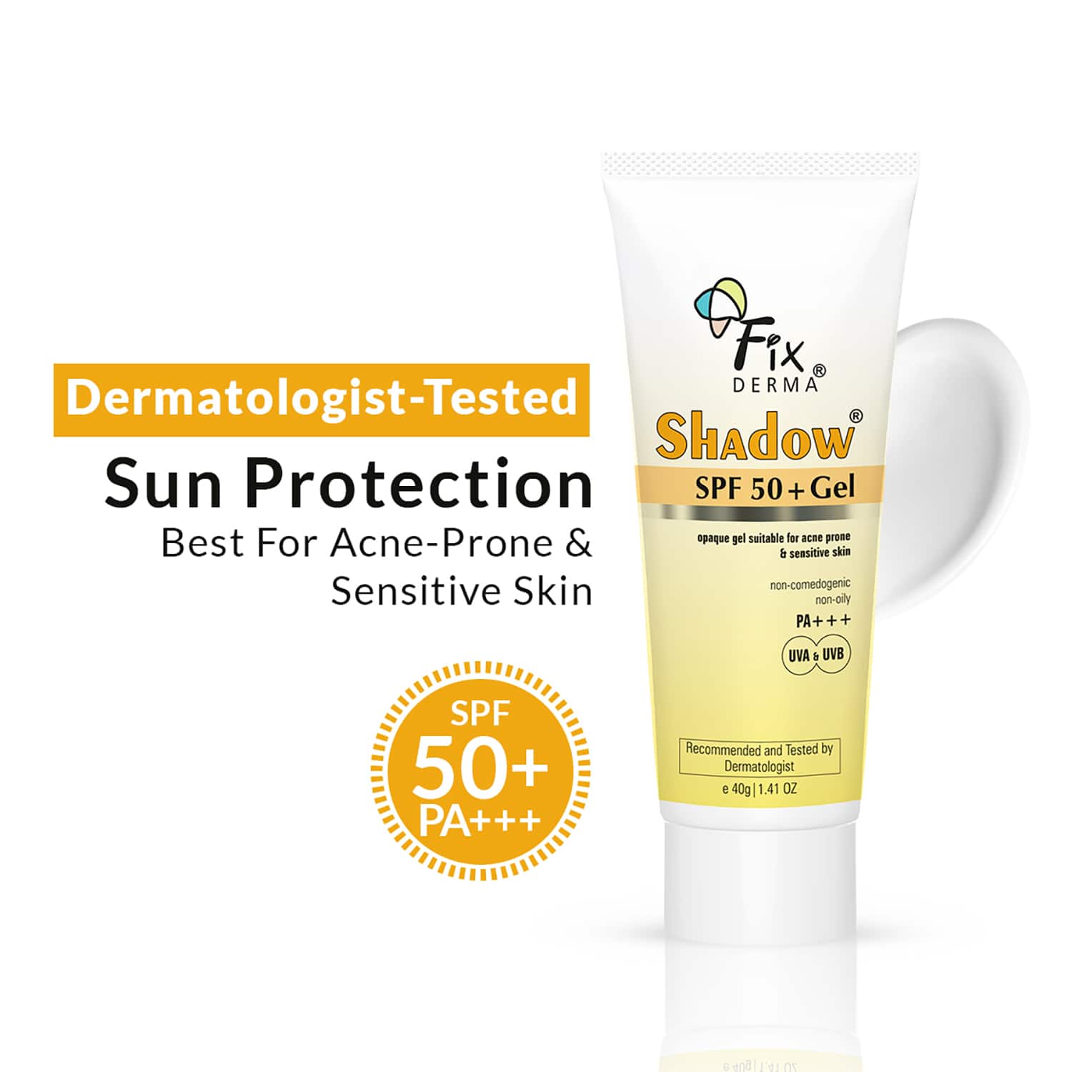 Fixderma | Fixderma Sunscreen - SPF 50+ PA+++ Shadow Sunscreen SPF 50+ Gel For Oily Skin, UVA-UVB Protection (40g)