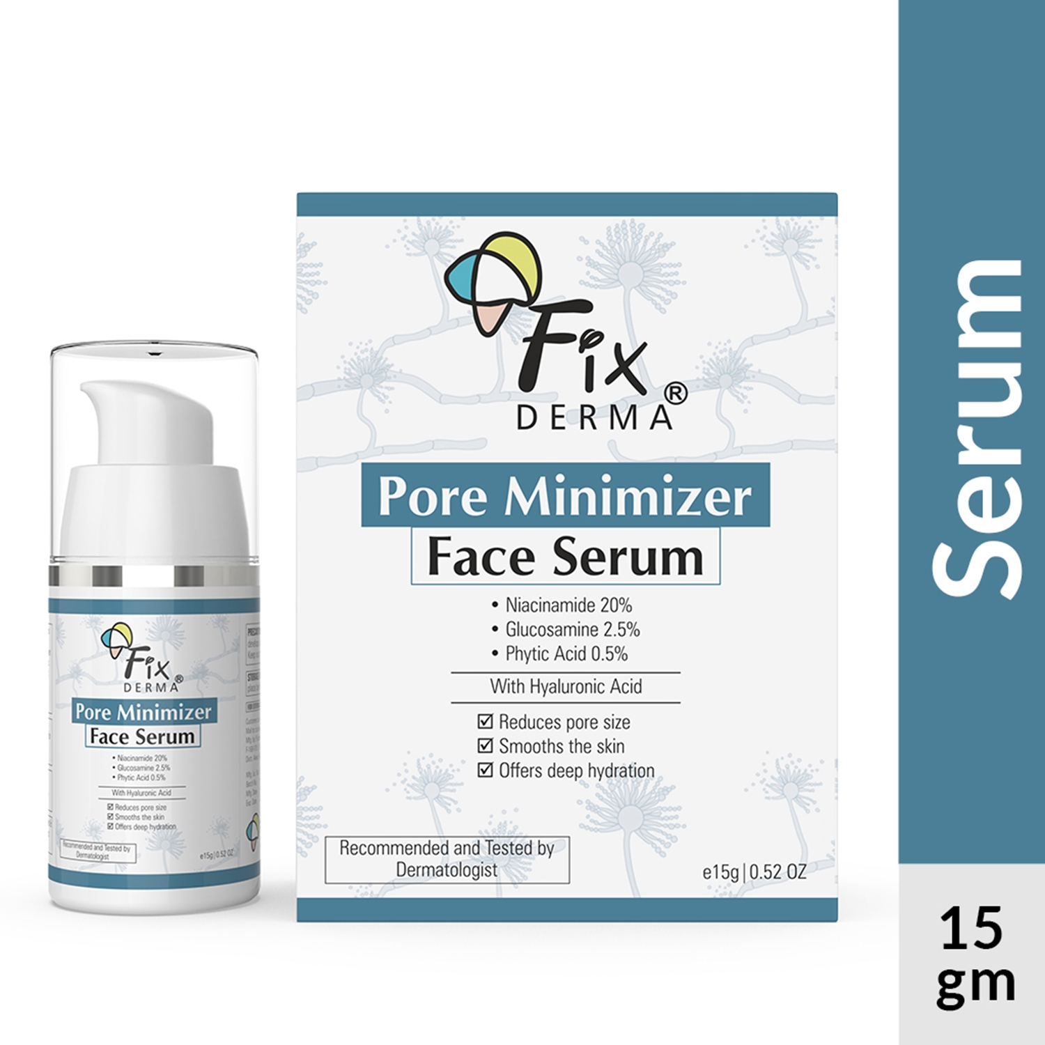 Fixderma | Fixderma 20% Niacinamide with 2.5% Glucosamine & Hyaluronic Acid for Face Pore Minimizer Serum (15g)