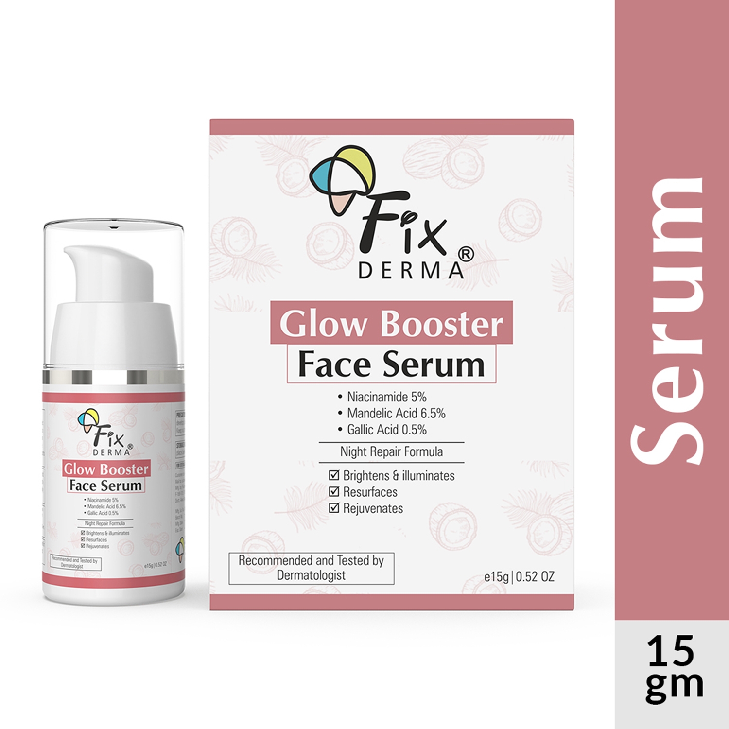 Fixderma | Fixderma 5% Niacinamide with 6.5% Mandelic Acid & 0.5% Gallic Acid Skin Brightening Face Serum (15g)