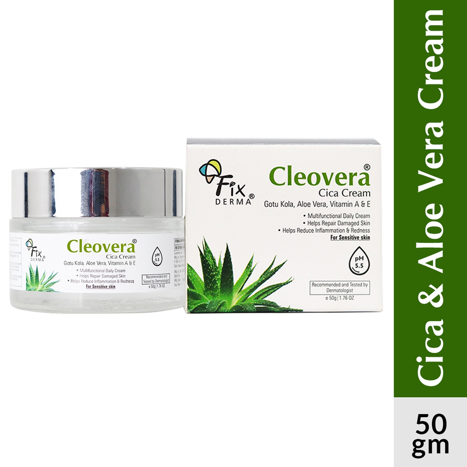 Fixderma | Fixderma Cleovera Cica Cream with Gotu Kola & Vitamin A for Damage Skin Repair Face Cream (50g)