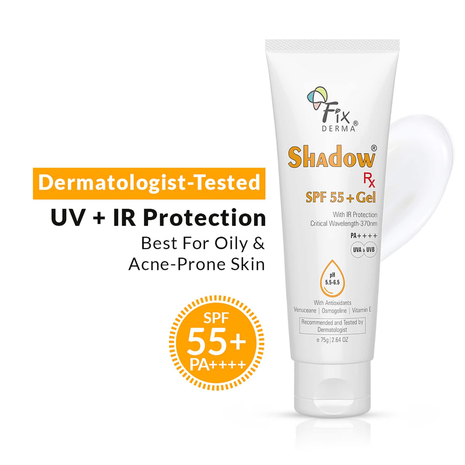 Fixderma | Fixderma Shadow RX Sunscreen SPF 55+ Gel Sunscreen For Oily Skin (75g)