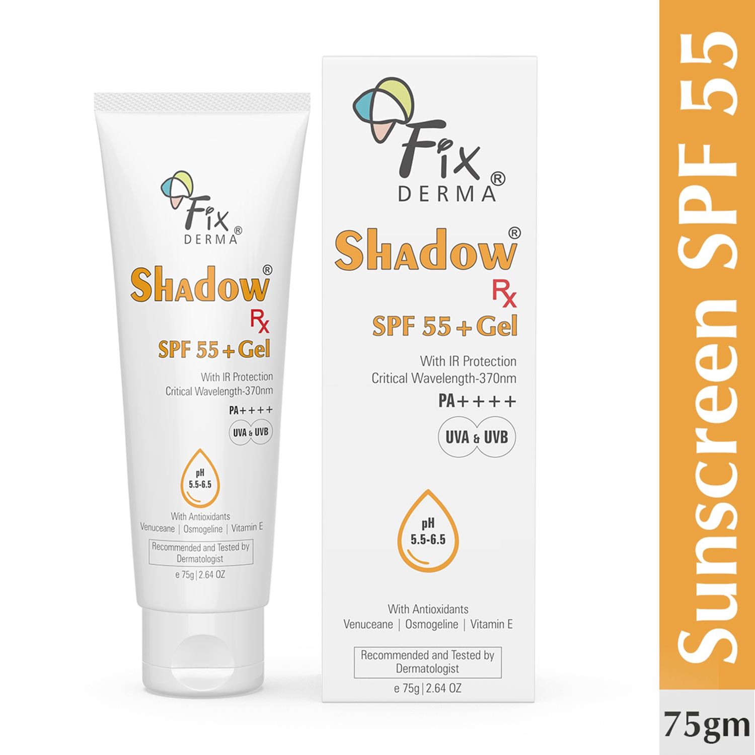 Fixderma | Fixderma Shadow RX Sunscreen Gel SPF 55+ PA+++ UVA & UVB with IR Protection & Vitamin E (75g)
