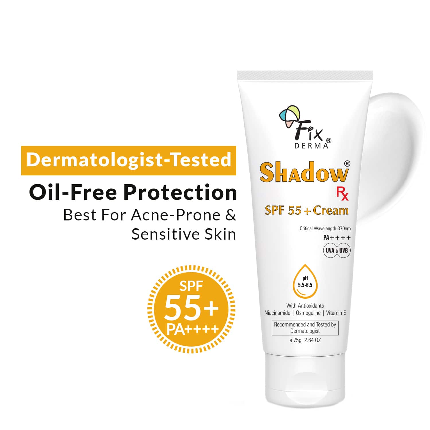 Fixderma | Fixderma Shadow RX Sunscreen Gel SPF 55+ PA+++ UVA & UVB with IR Protection & Vitamin E (75g)