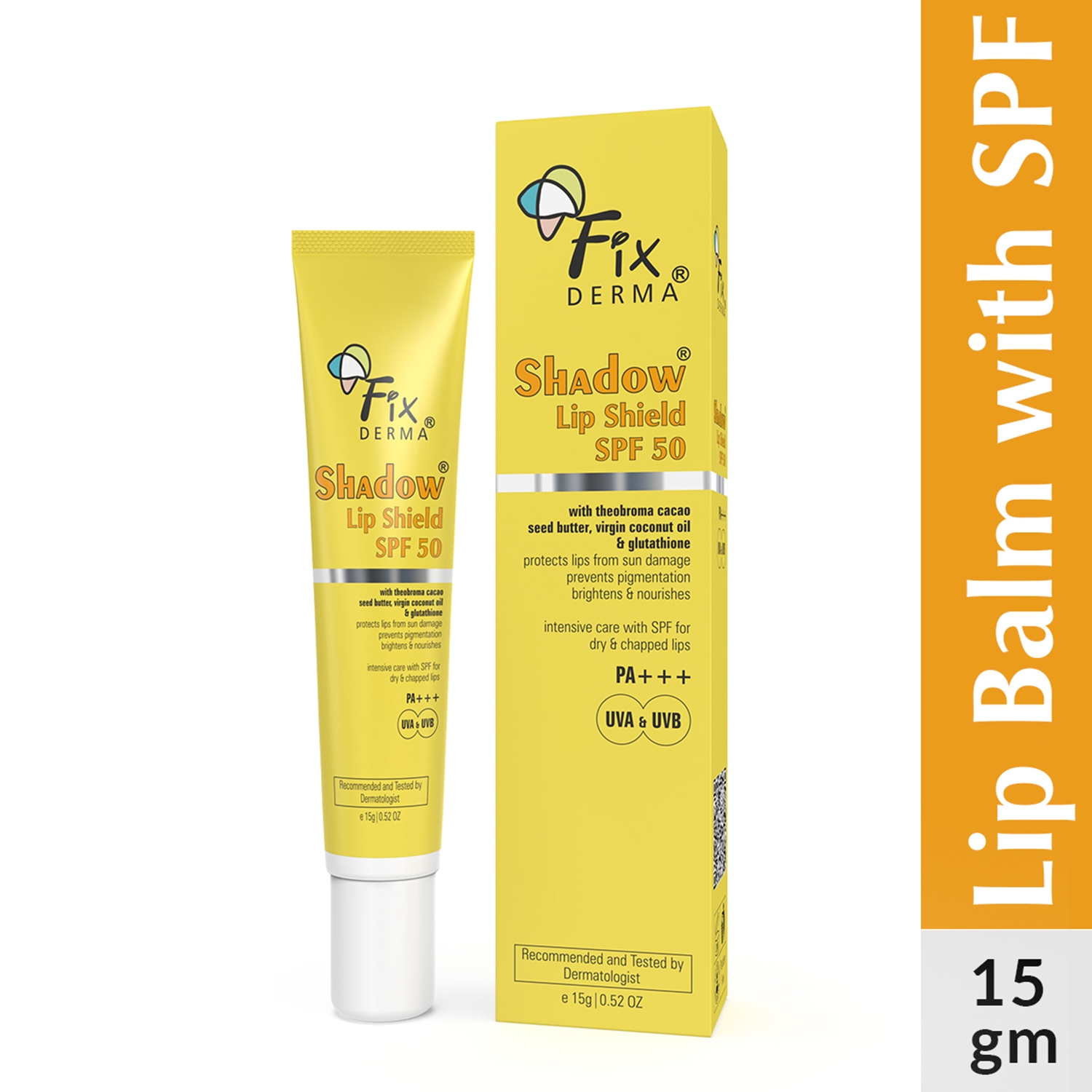 Fixderma | Fixderma Shadow Lip Shield Balm SPF 50 with Theobroma Cacao Seed Butter, Virgin Coconut Oil (15g)