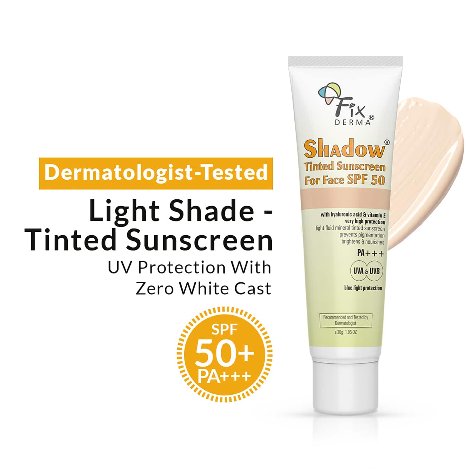 Fixderma | Fixderma Sunscreen SPF 50 PA+++ Shadow Tinted Sunscreen SPF 50,Sunscreen for UVA-UVB Protection (30g)