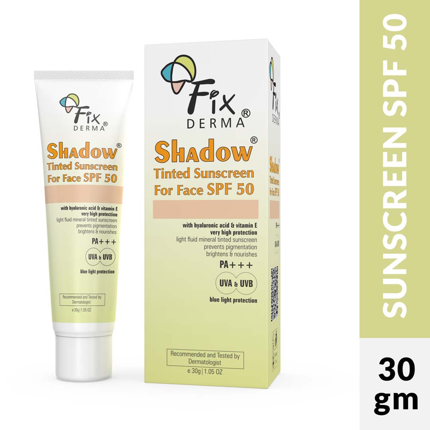 Fixderma | Fixderma Shadow Tinted Sunscreen SPF 50 PA+++ UVA & UVB Protection with Vitamin E (30g)