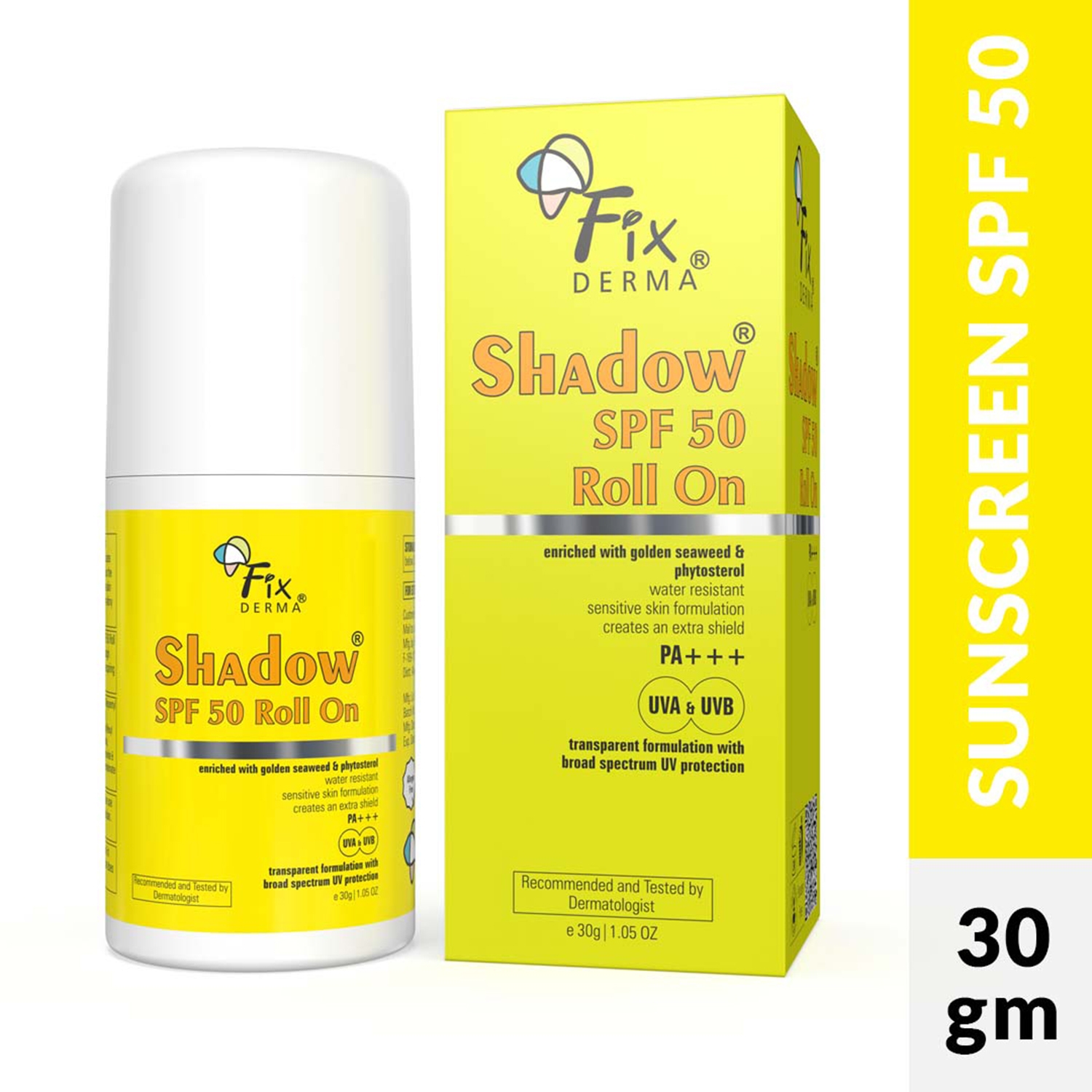 Fixderma Shadow Sunscreen Roll On SPF 50 PA+++ UVA & UVB Protection (30g)