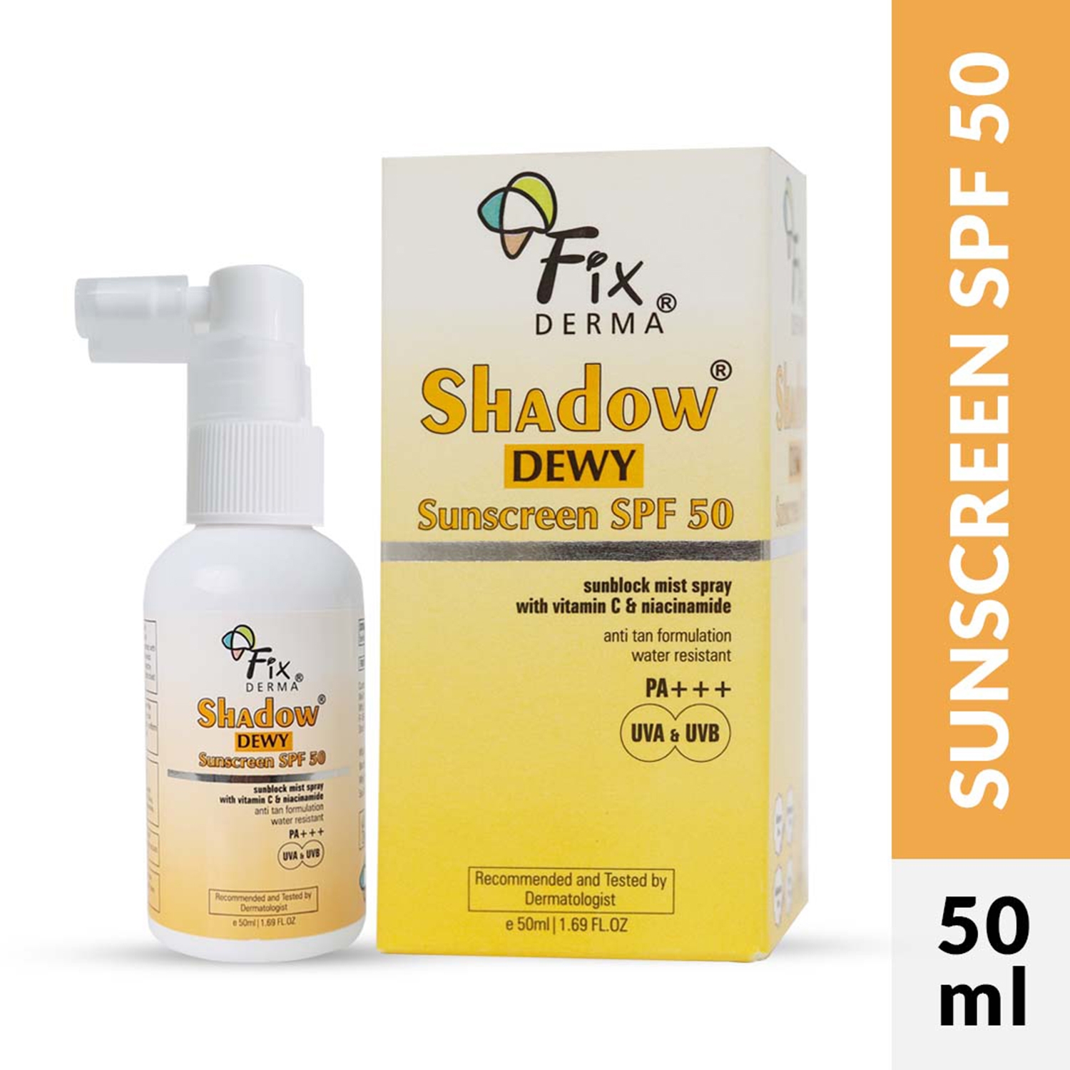 Fixderma | Fixderma Shadow Dewy Sunscreen Spray Prevents Tanning with Vitamin C & Niacinamide (50ml)