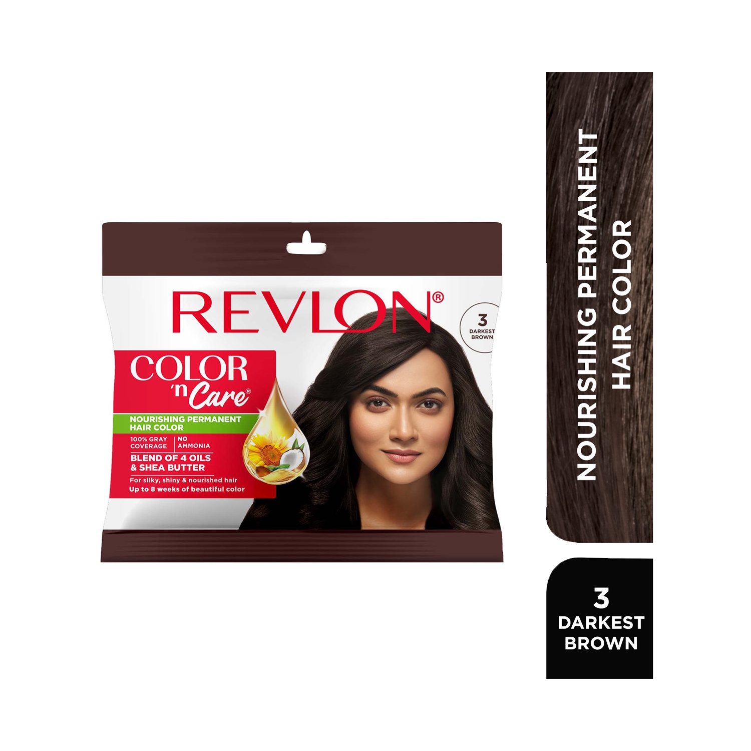 Revlon | Revlon Color N Care Nourishing Permanent Hair Color Sachet - 3 Darkest Brown (20g+30ml)