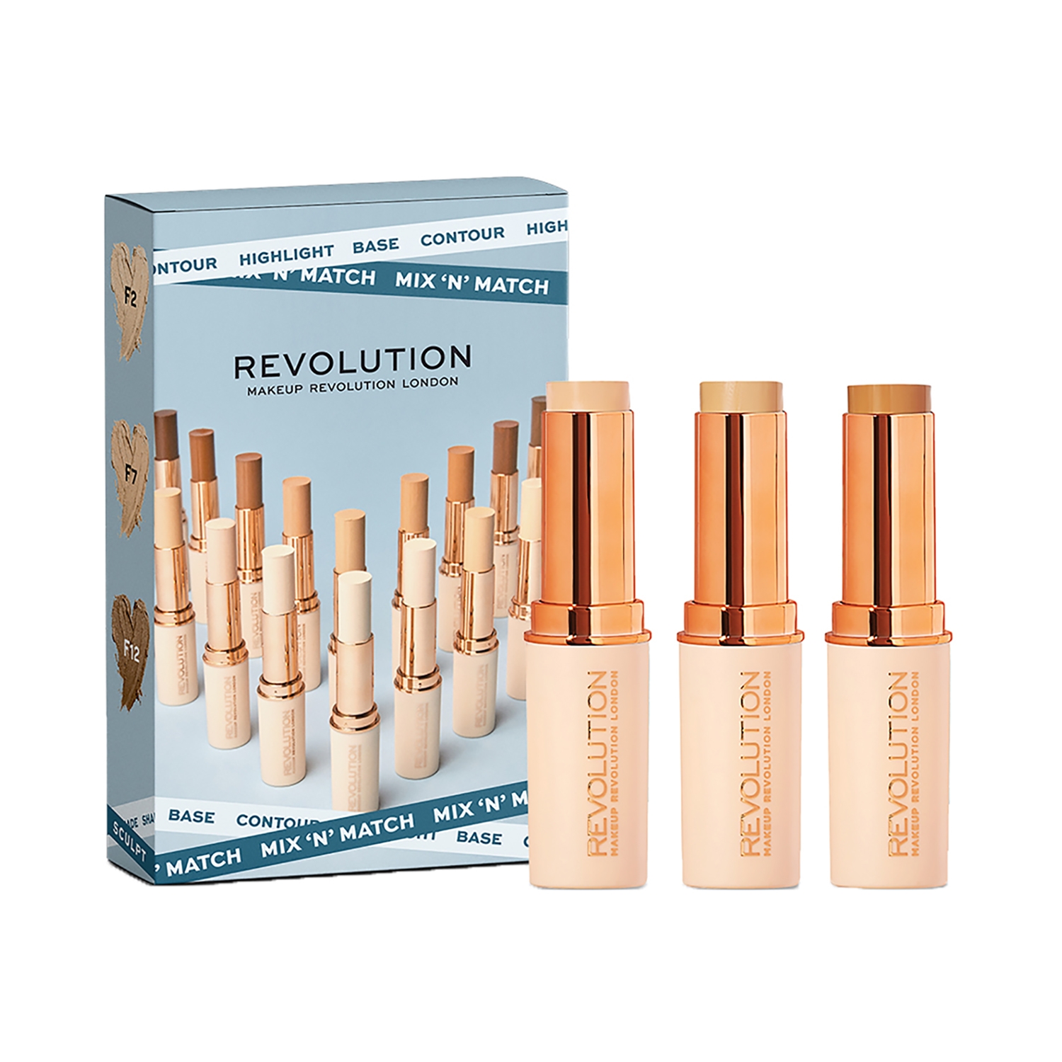 Makeup Revolution | Makeup Revolution Mix 'N' Match-Sculpt with Highlight, Base & Contour Combo - F2 F7 F12 (18.6g)