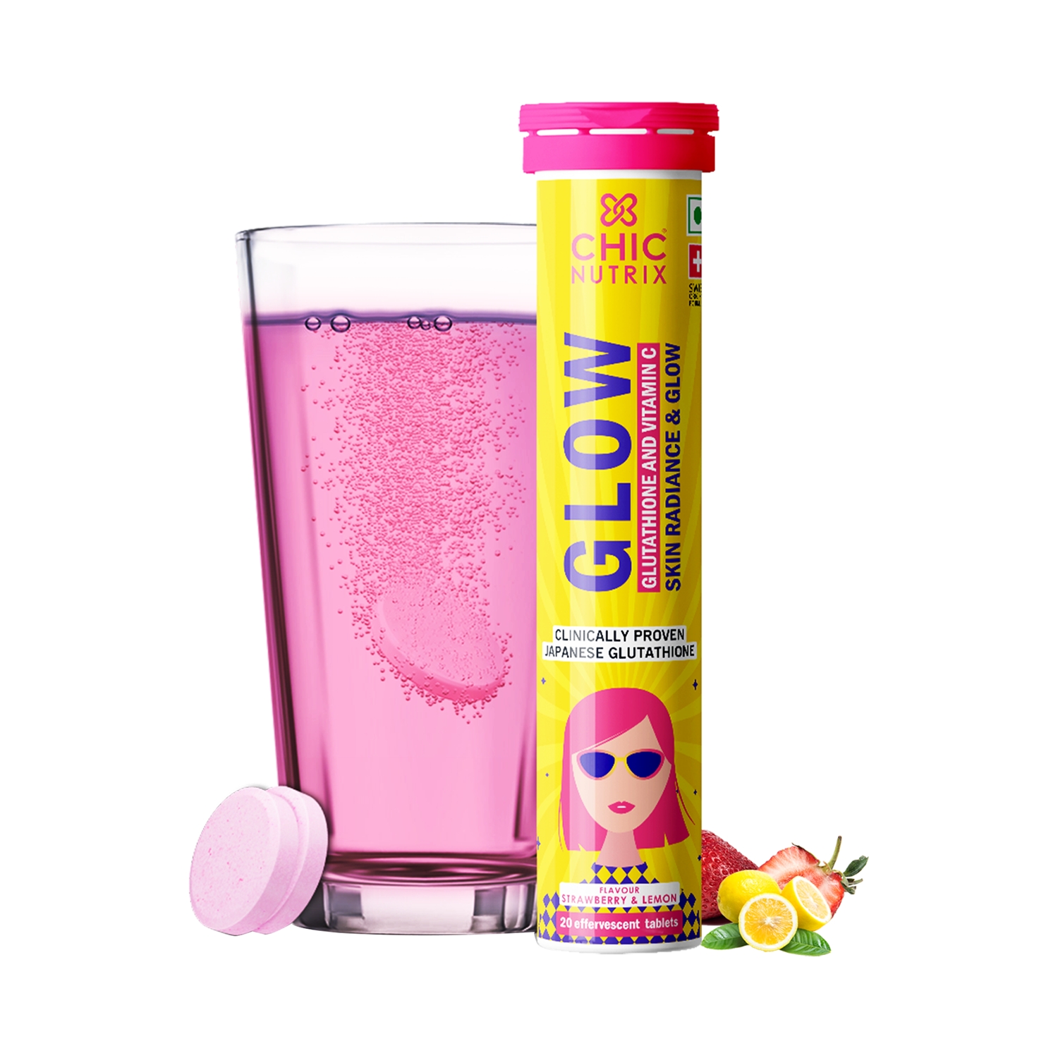 Chicnutrix | Chicnutrix Glow Glutathione & Vitamin C Tablets With Strawberry & Lemon Flavour (20pcs)