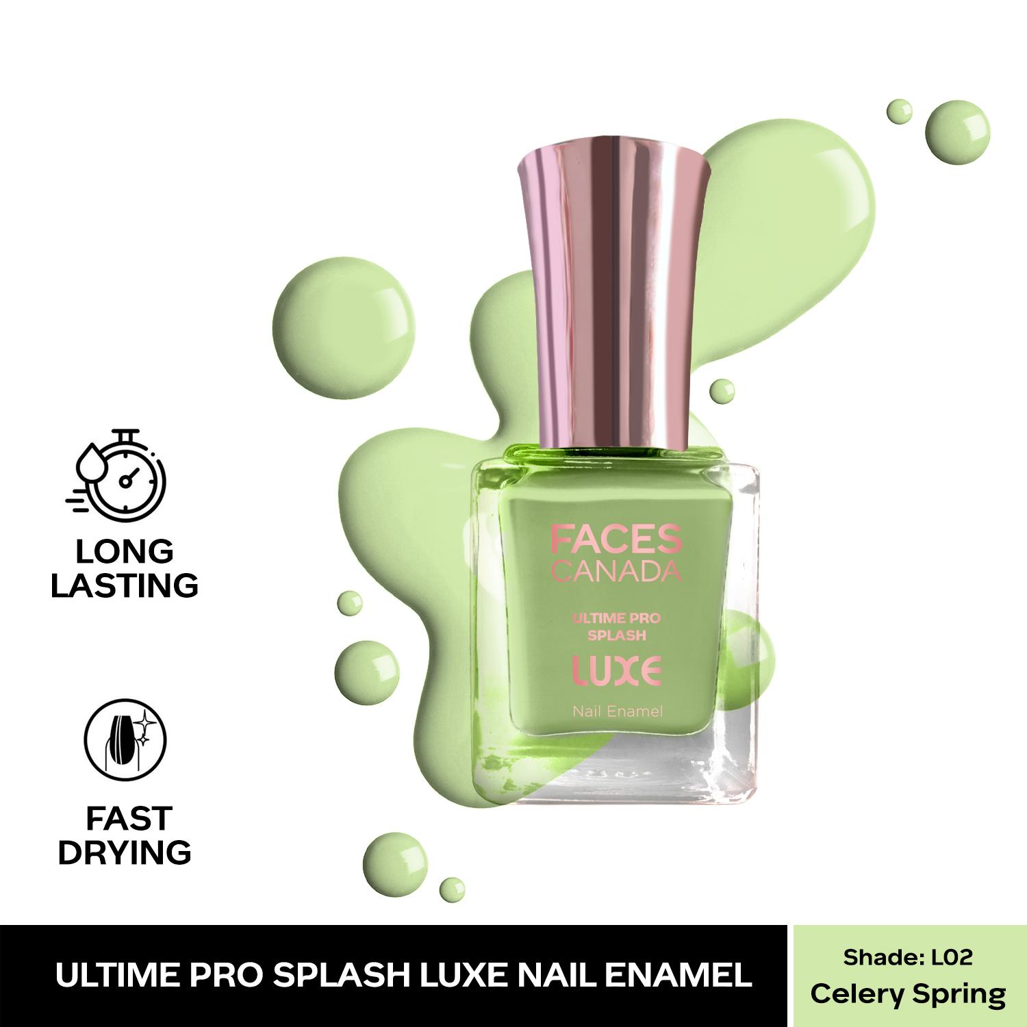 Faces Canada | Faces Canada Ultime Pro Splash Luxe Nail Enamel - Celery Spring (L02), Glossy Finish (12 ml)