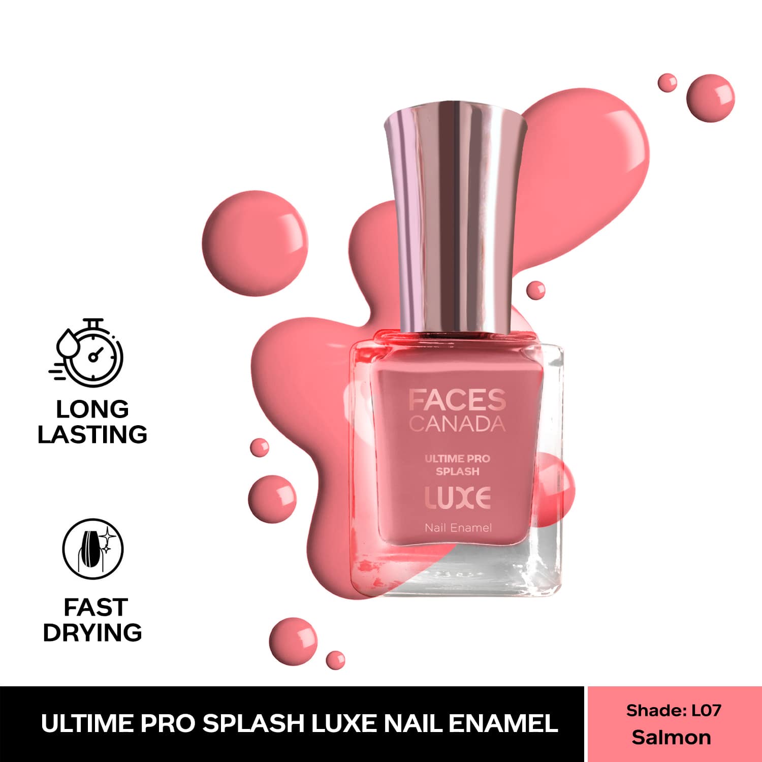 Faces Canada | Faces Canada Ultime Pro Splash Luxe Nail Enamel Glossy Finish Quick Drying - Salmon L07 (12 ml)