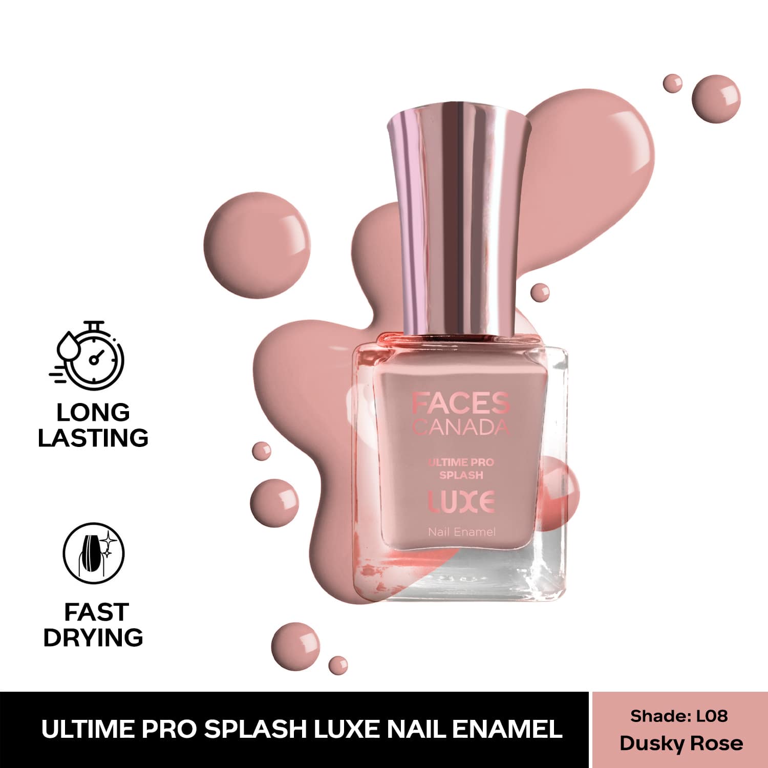 Faces Canada | Faces Canada Ultime Pro Splash Luxe Nail Enamel Glossy Finish Quick Drying - Dusky Rose L08 (12 ml)