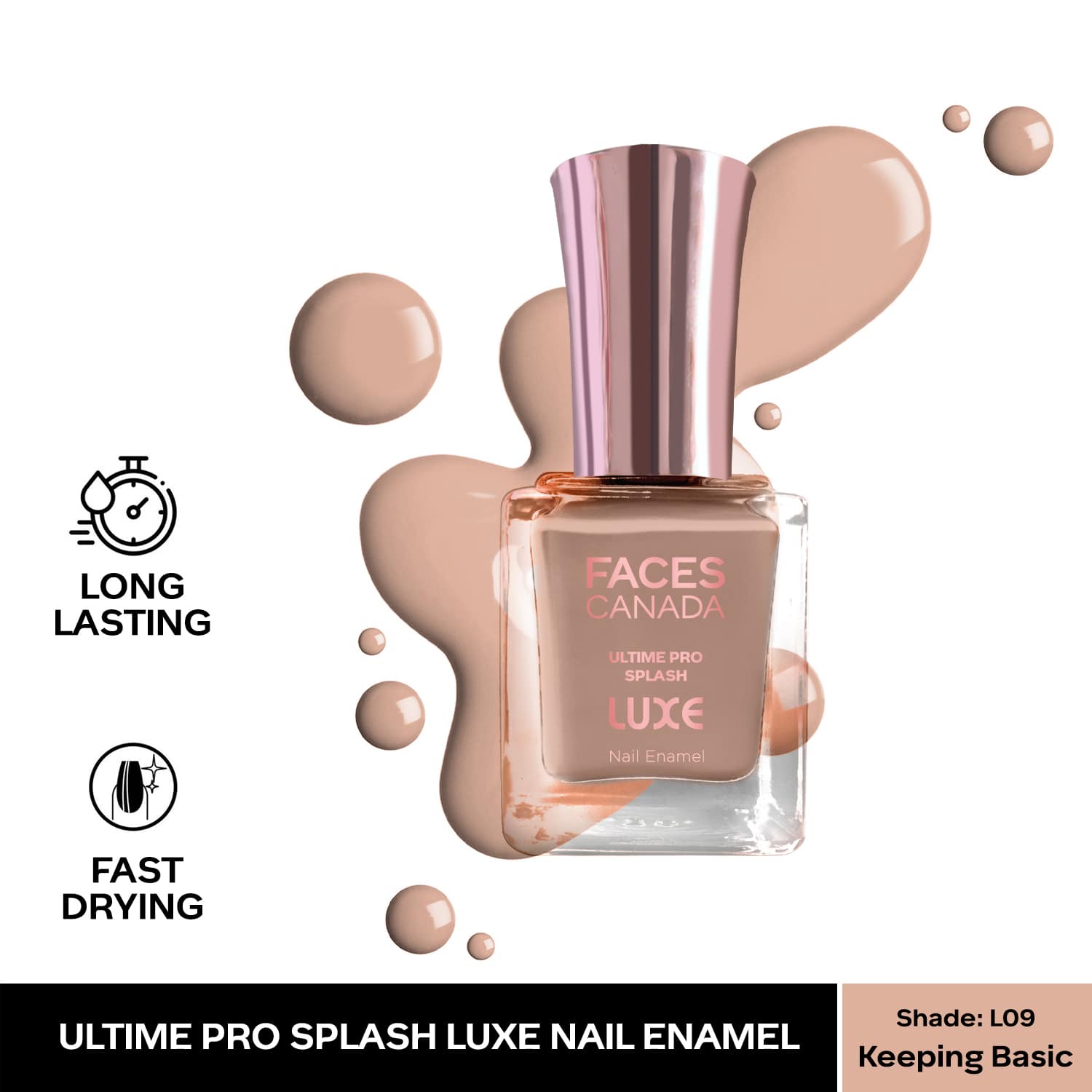 Faces Canada | Faces Canada Ultime Pro Splash Luxe Nail Enamel Glossy Finish - Keeping Basic L09 (12 ml)