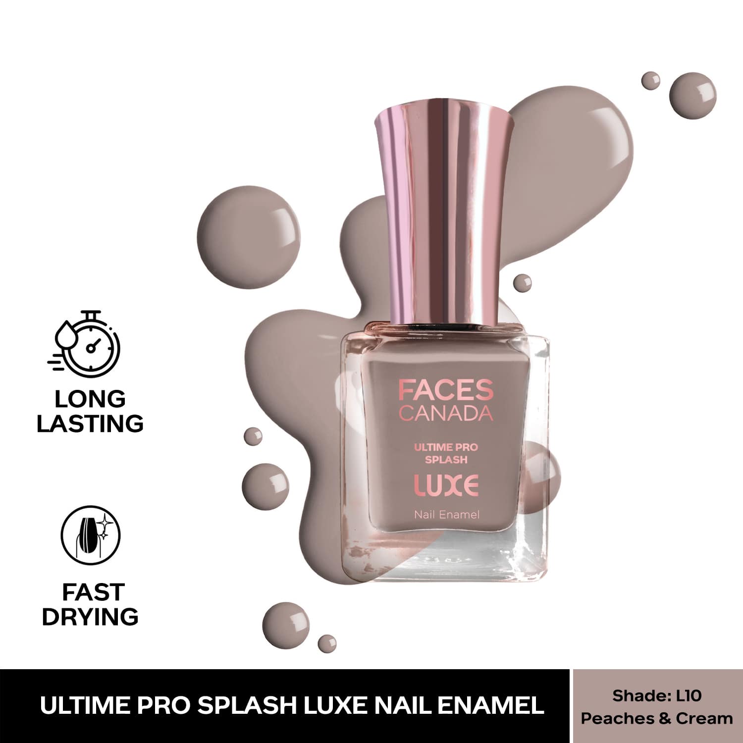 Faces Canada | Faces Canada Ultime Pro Splash Luxe Nail Enamel Glossy Finish - Peaches & Cream L10 (12 ml)