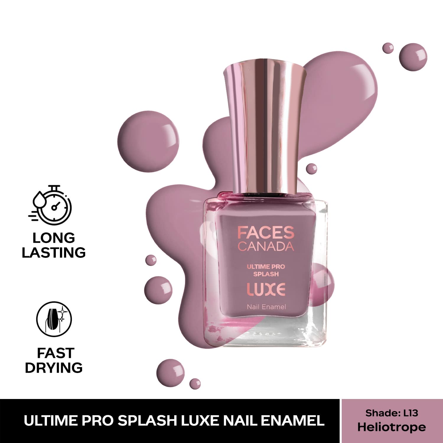 Faces Canada | Faces Canada Ultime Pro Splash Luxe Nail Enamel Glossy Finish Quick Drying - Heliotrope L13 (12 ml)