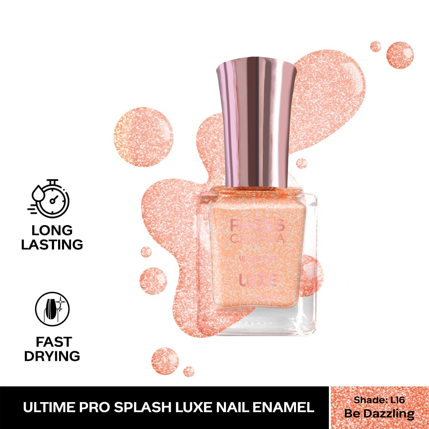 Faces Canada | Faces Canada Ultime Pro Splash Luxe Nail Enamel Glossy Finish Quick Drying - Be Dazzling L16 (12 ml)