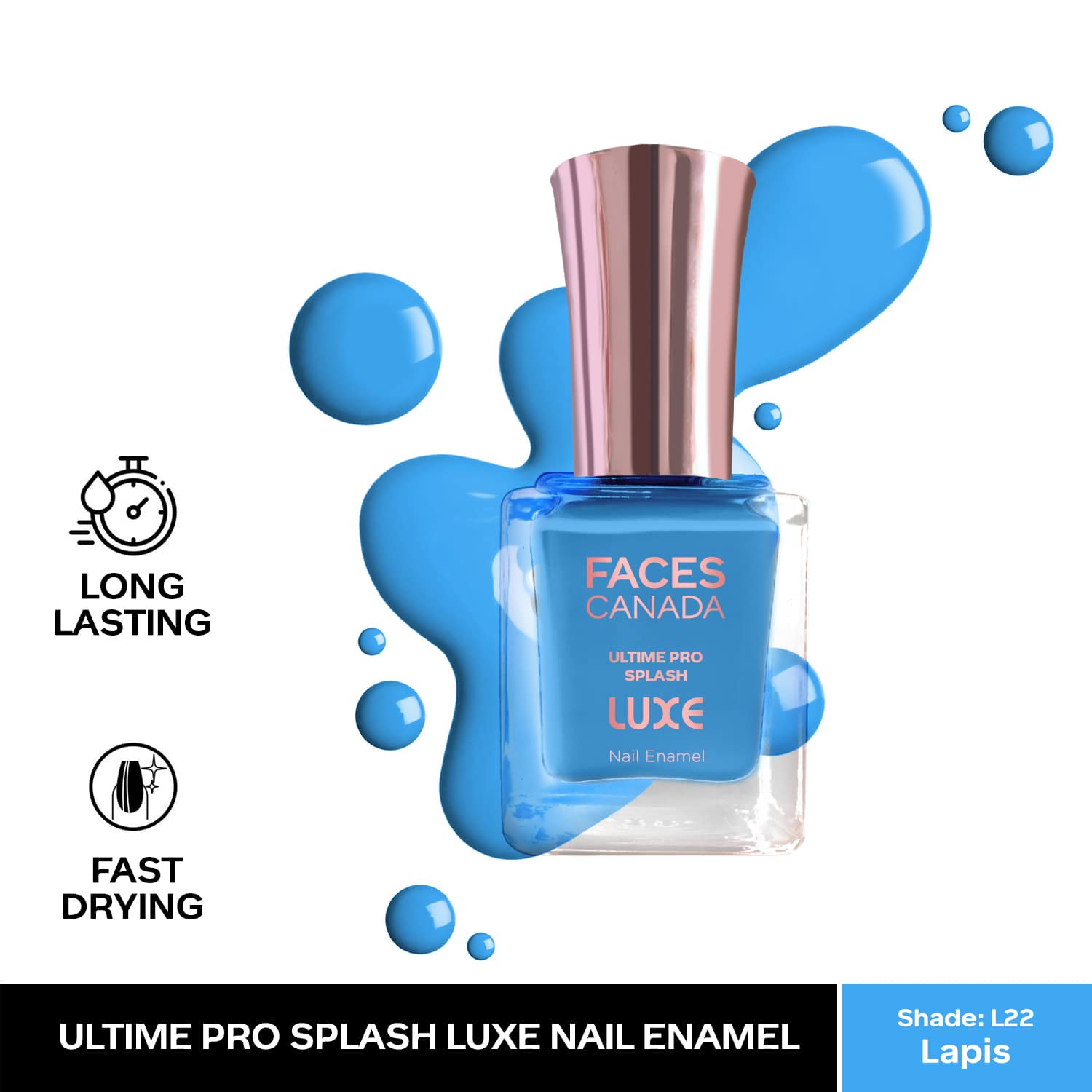 Faces Canada | Faces Canada Ultime Pro Splash Luxe Nail Enamel Glossy Finish Quick Drying - Lapis L22 (12 ml)