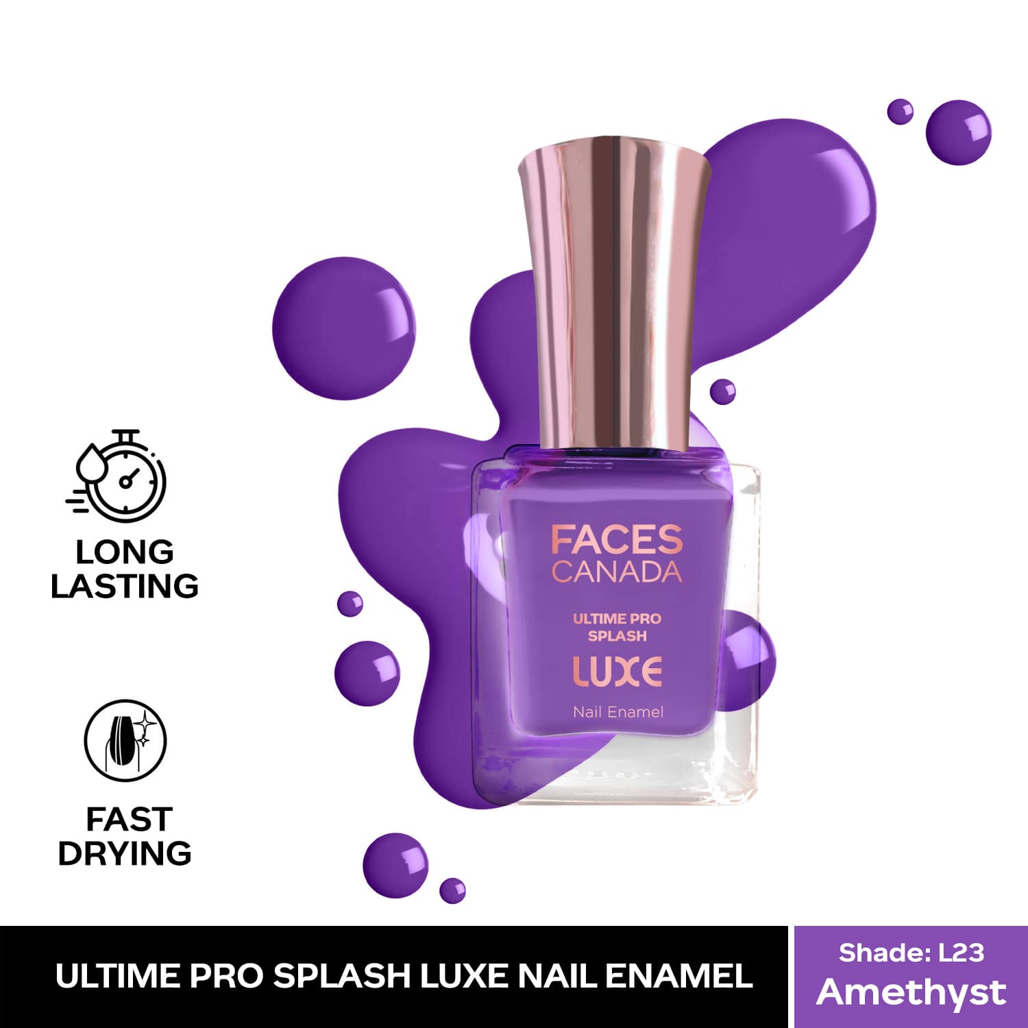 Faces Canada | Faces Canada Ultime Pro Splash Luxe Nail Enamel Glossy Finish Quick Drying - Amethyst L23 (12 ml)