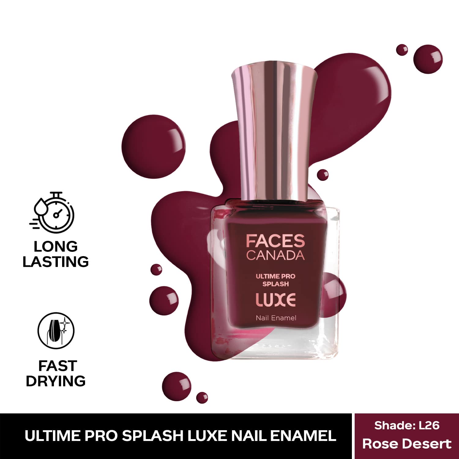Faces Canada | Faces Canada Ultime Pro Splash Luxe Nail Enamel Glossy Finish Quick Drying - Rose Desert L26 (12 ml)