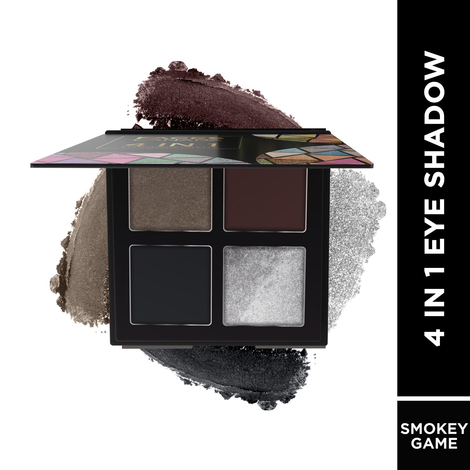 Faces Canada | Faces Canada 4 IN 1 Eyeshadow Palette - Smokey Game 07, Shimmer & Matte, Satin Matte Finish (4.8 g)