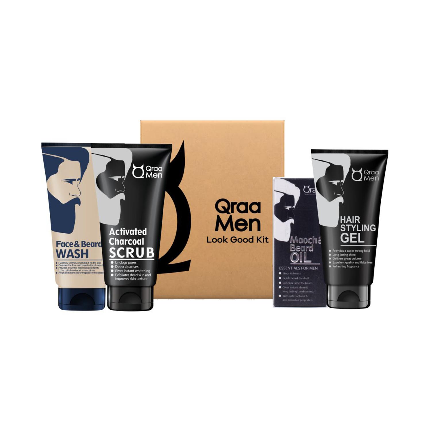 Qraamen | Qraamen Look Good Kit with Face Wash Styling Gel Scrub & Beard Oil Premium Gift Box (4 pcs)