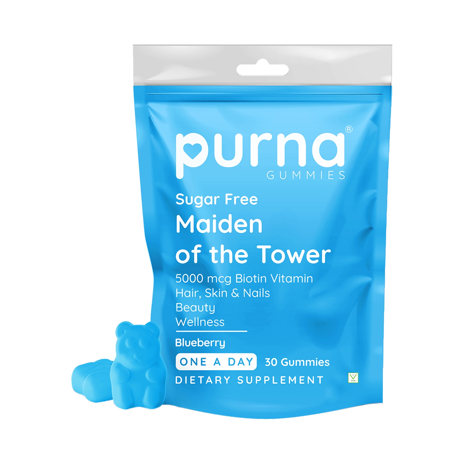 Purna Gummies | Purna Gummies Hair Biotin Sugar Free Gummies For Hair, Nails & Skin - Blueberry Flavour (30 Pcs)