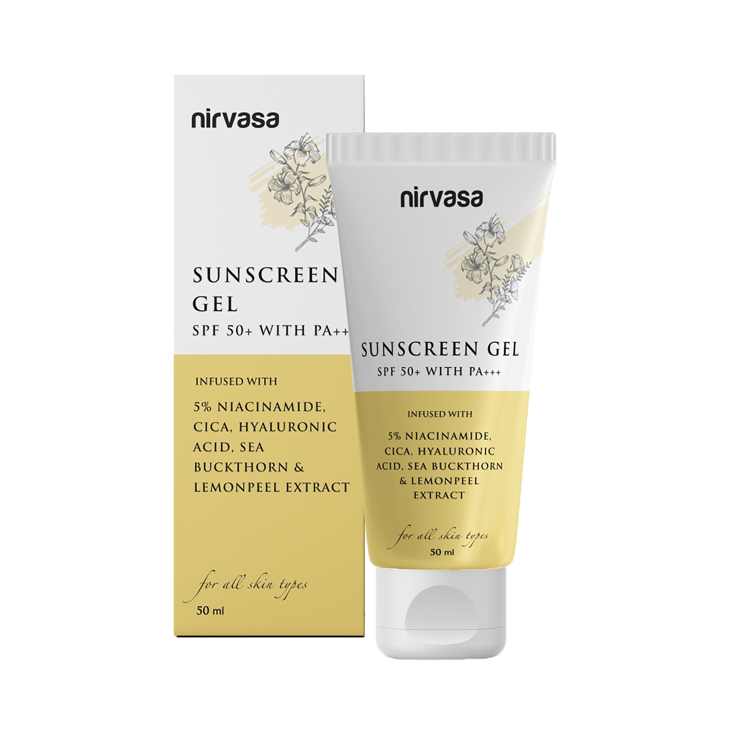  | Nirvasa Sunscreen Gel SPF 50+ With 5% Niacinamide For 98% UVA/UVB Protection (50ml)
