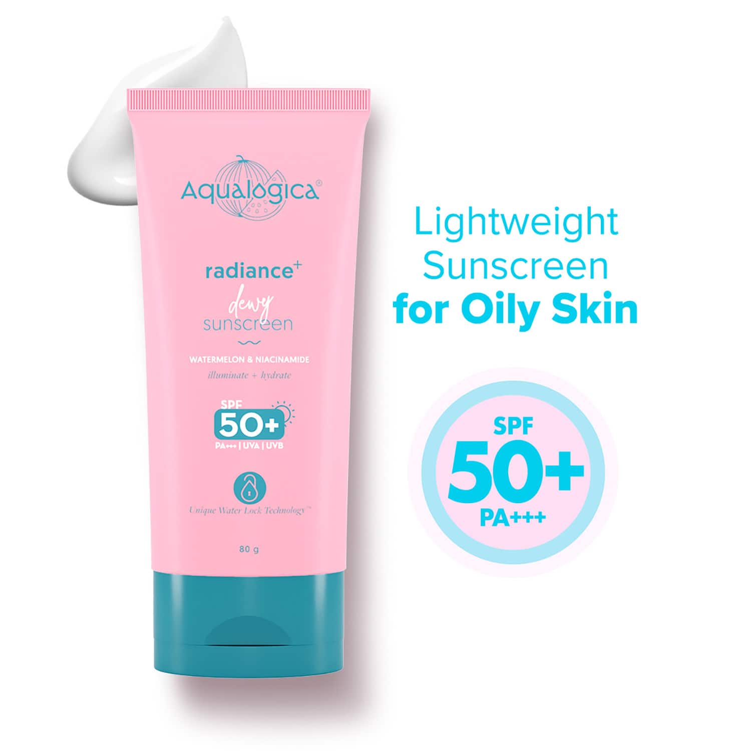 Aqualogica | Aqualogica Radiance+ Dewy Lightweight Sunscreen Gel SPF 50+ PA+++ for Oily & Acne-Prone Skin (80 g)