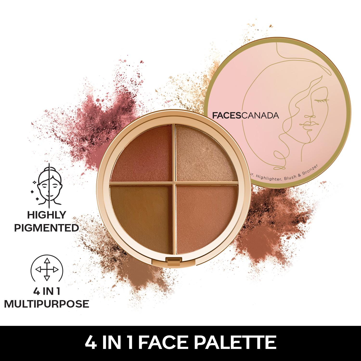 Faces Canada | Faces Canada Second Skin 4 in 1 Face Palette, Blush + Contour + Highligher, Velvet Finish (14.5 g)