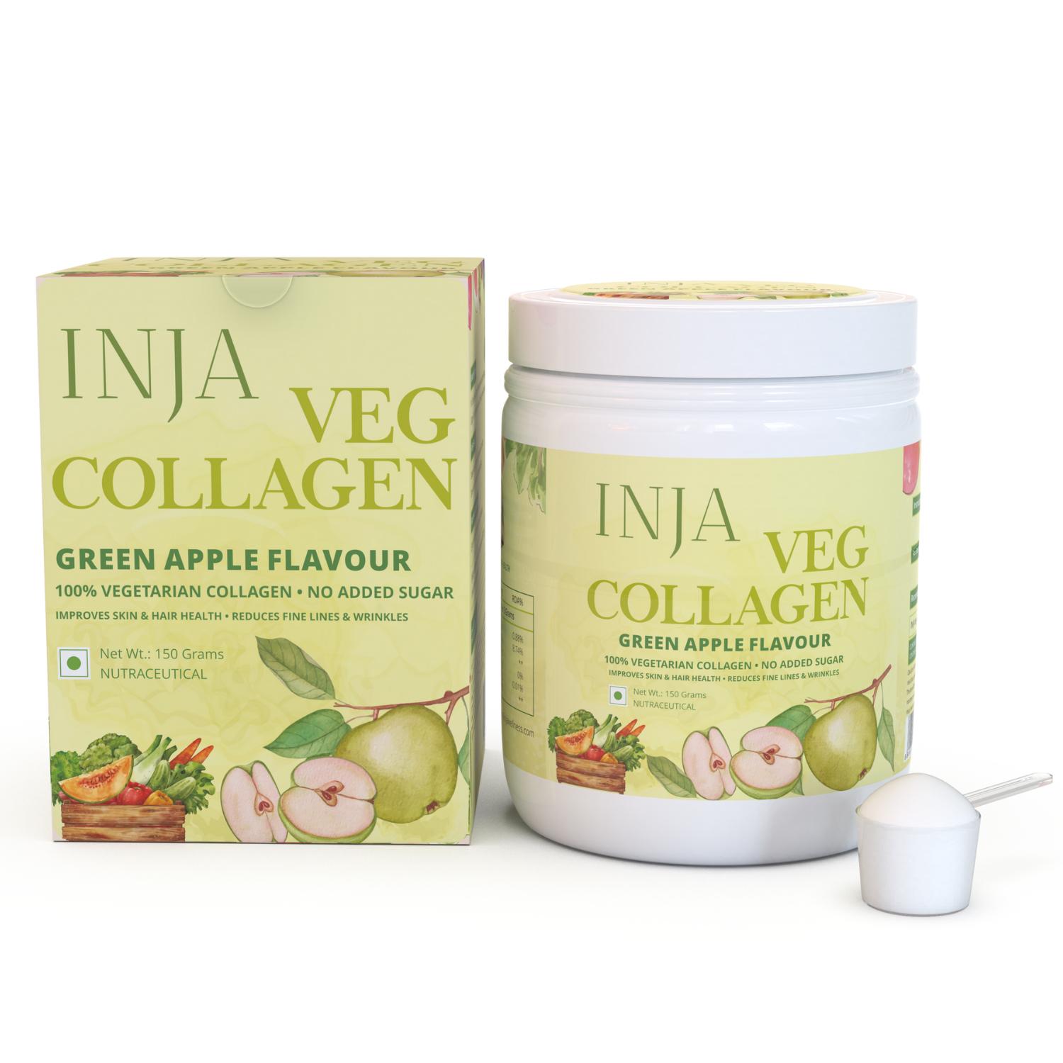 INJA | INJA Veg Collagen Peptide, 100% Vegetarian Collagen For Skin - Green Apple Flavour (150 g)