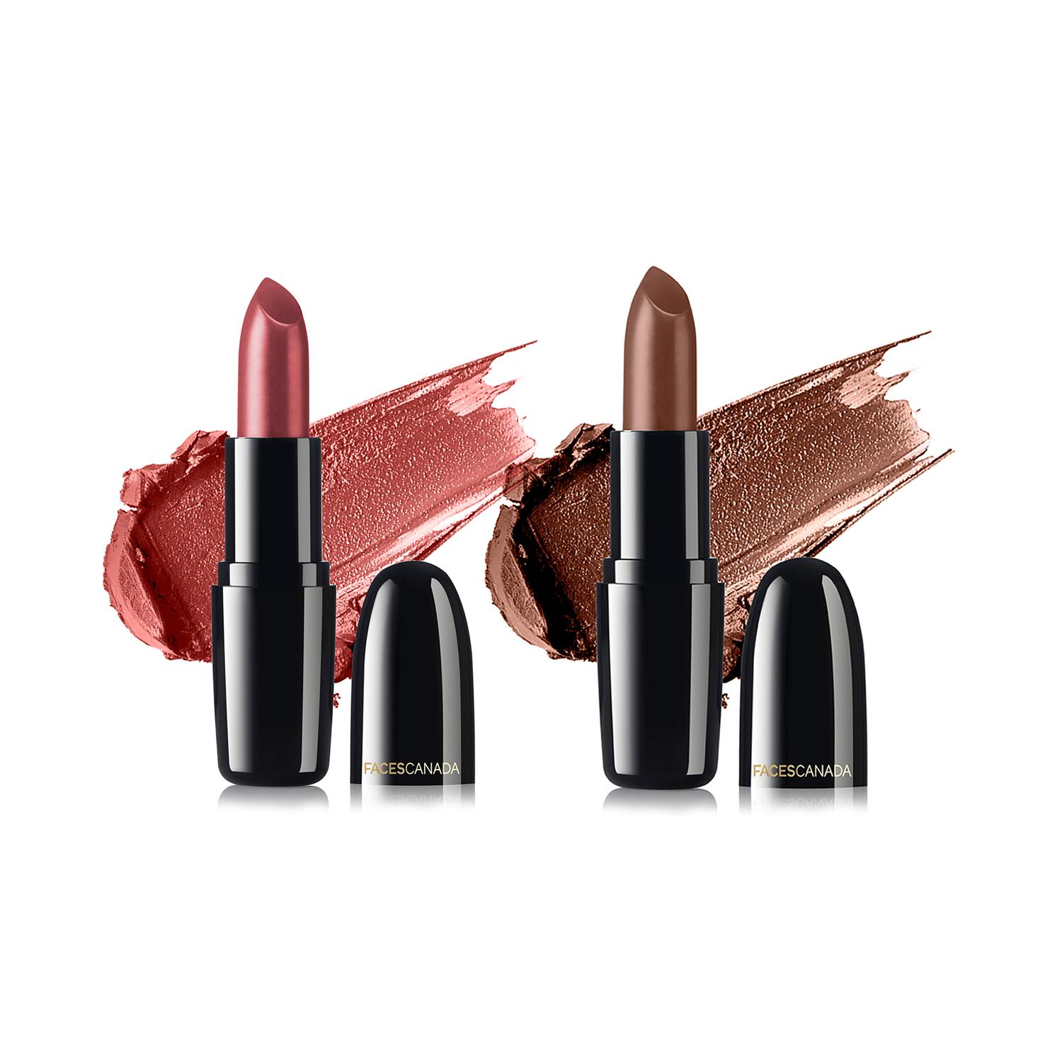 Faces Canada | Faces Canada Festive Pout - Weightless Creme Finish Lipstick Pack of 2 - Summer Ready & Dark Cocoa