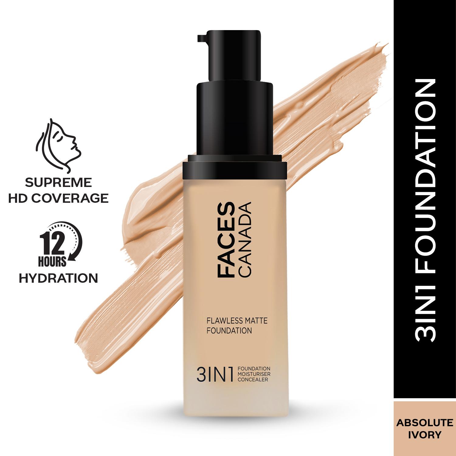 Faces Canada | Faces Canada Flawless Matte Foundation - Absolute Ivory 012, 12 HR Hydration + SPF 18 (30 ml)