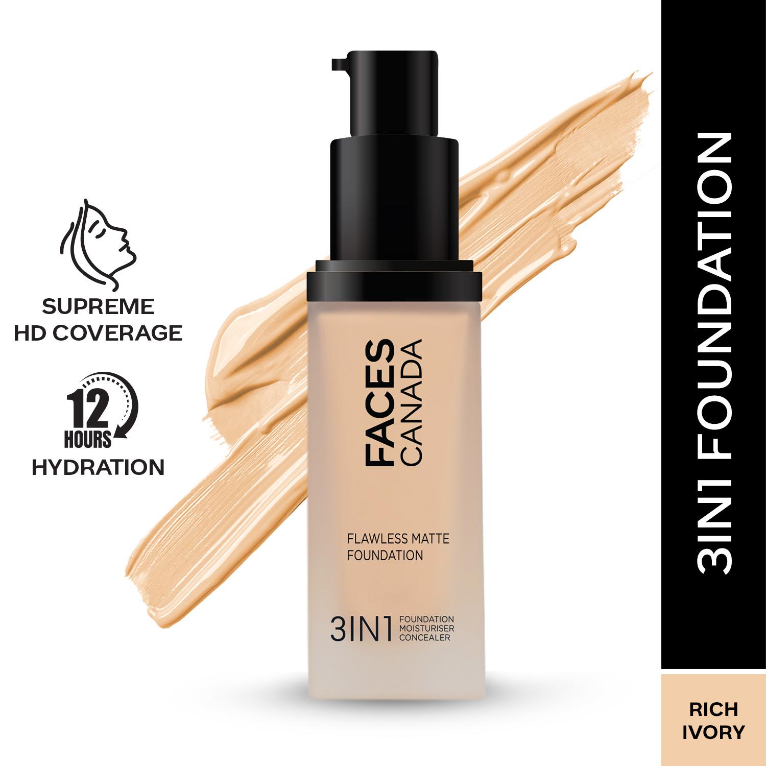Faces Canada | Faces Canada 3-In-1 Flawless Matte Foundation SPF 18 - 013 Rich Ivory (30ml)