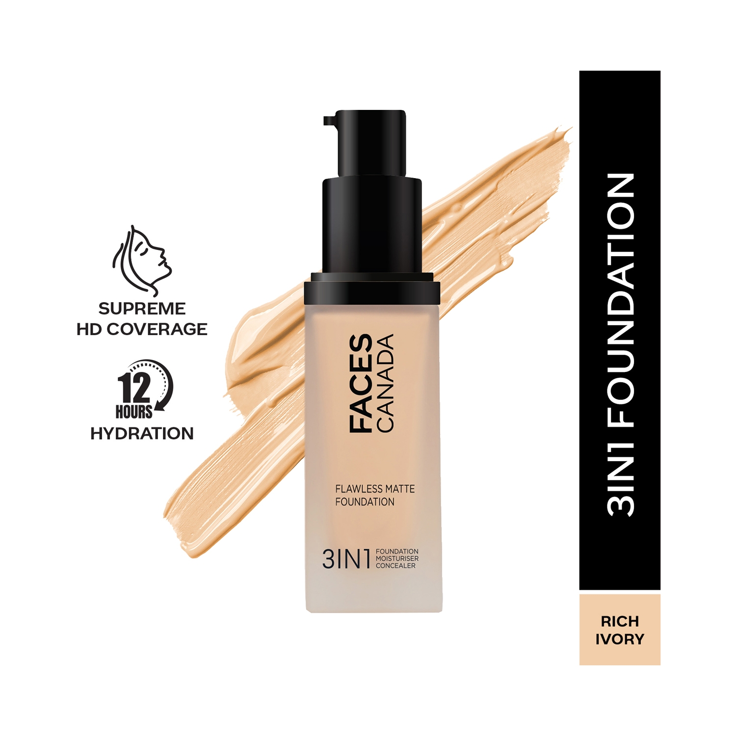 Faces Canada | Faces Canada 3-In-1 Flawless Matte Foundation SPF 18 - 013 Rich Ivory (30ml)