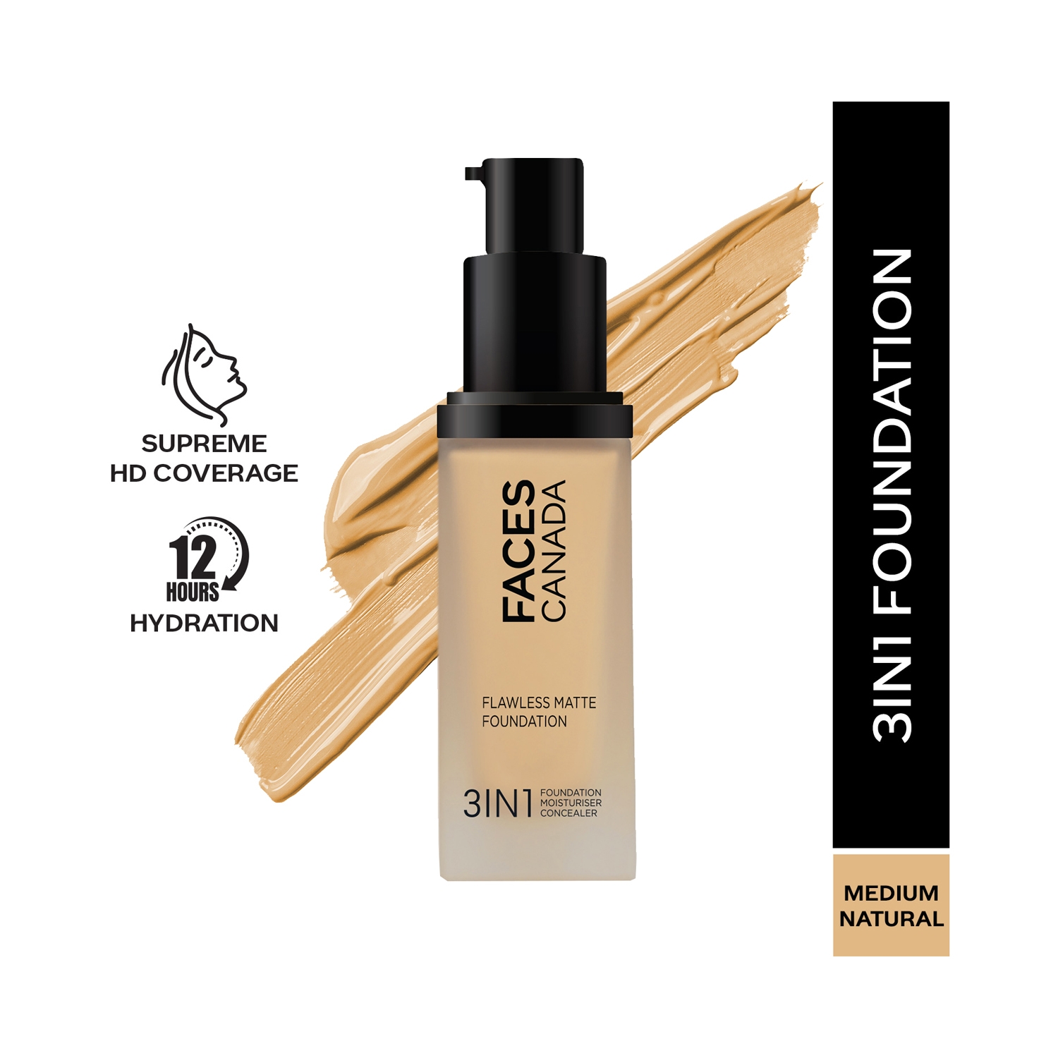 Faces Canada | Faces Canada 3-In-1 Flawless Matte Foundation SPF 18 - 022 Medium Natural (30ml)