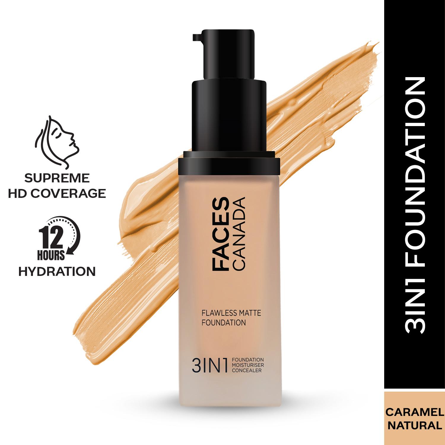 Faces Canada | Faces Canada 3-In-1 Flawless Matte Foundation SPF 18 - 023 Caramel Natural (30ml)