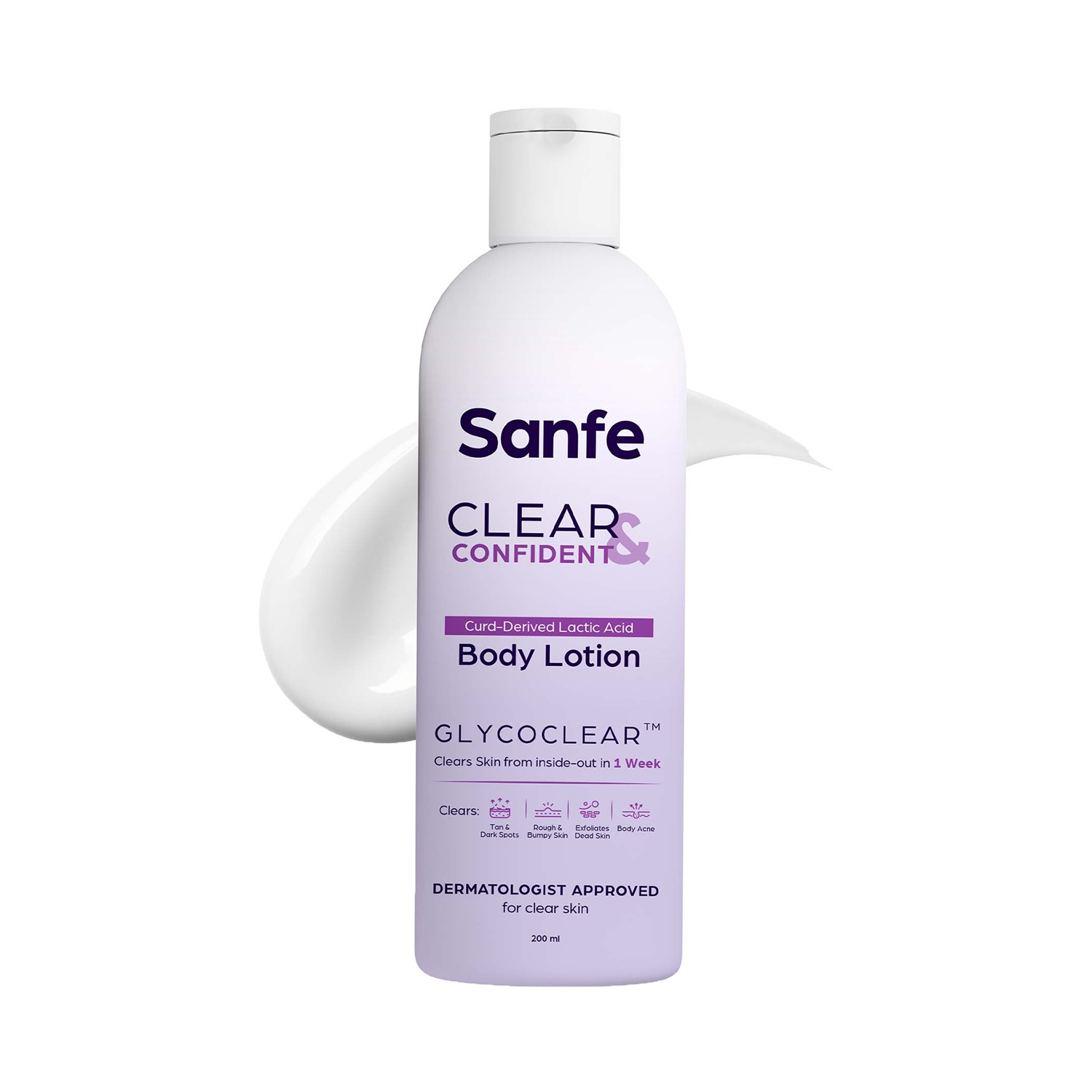 Sanfe | Sanfe Clear & Confident Glycolic Acid And Daily AHA Lotion For Smooths Rough & Bumpy Skin (200ml)