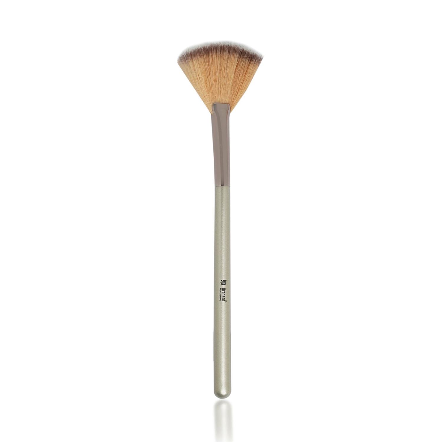 Bronson Professional Classic Fan Makeup Brush - Silver, Pink