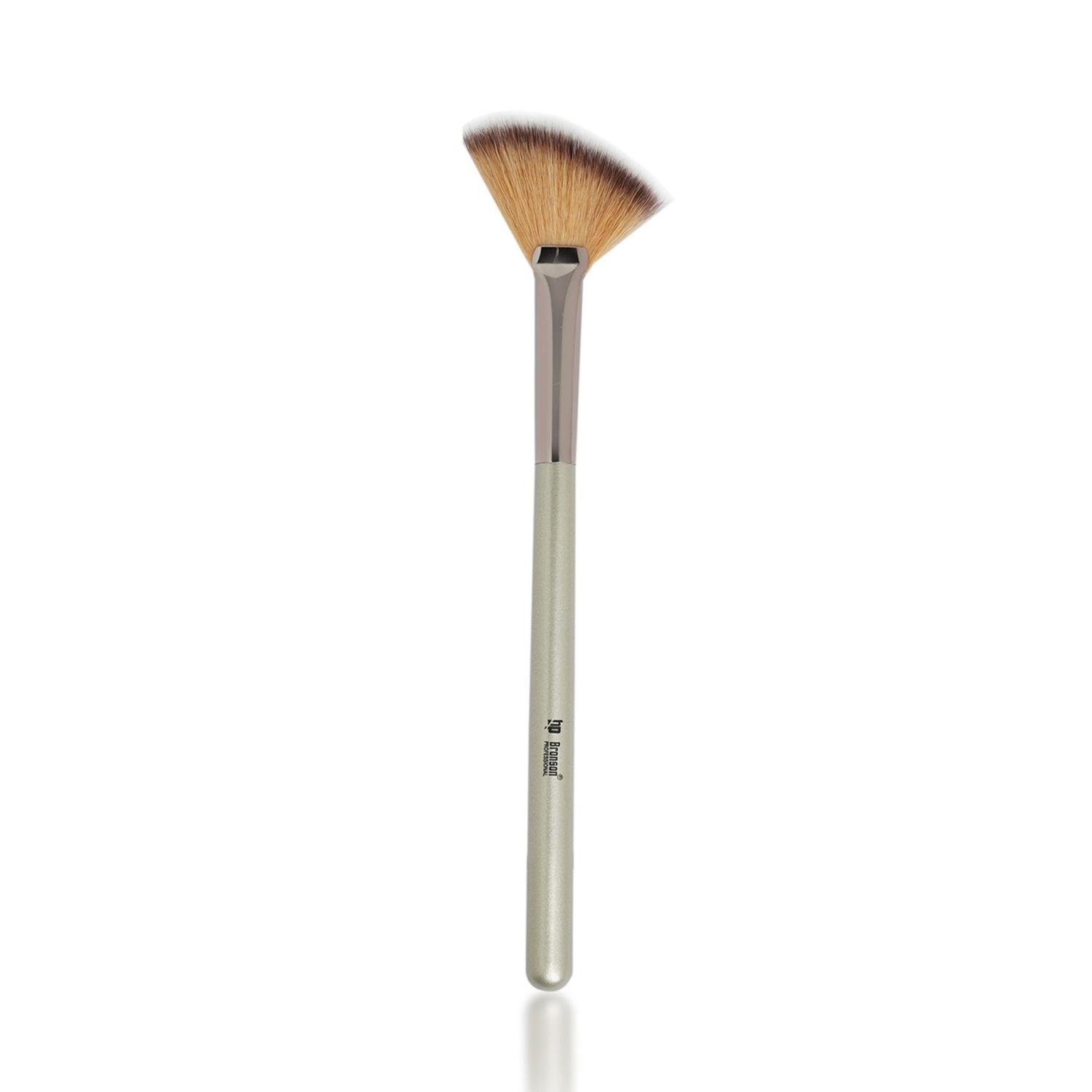 Bronson Professional | Bronson Professional Classic Angled Fan Makeup Brush - Silver, Pink