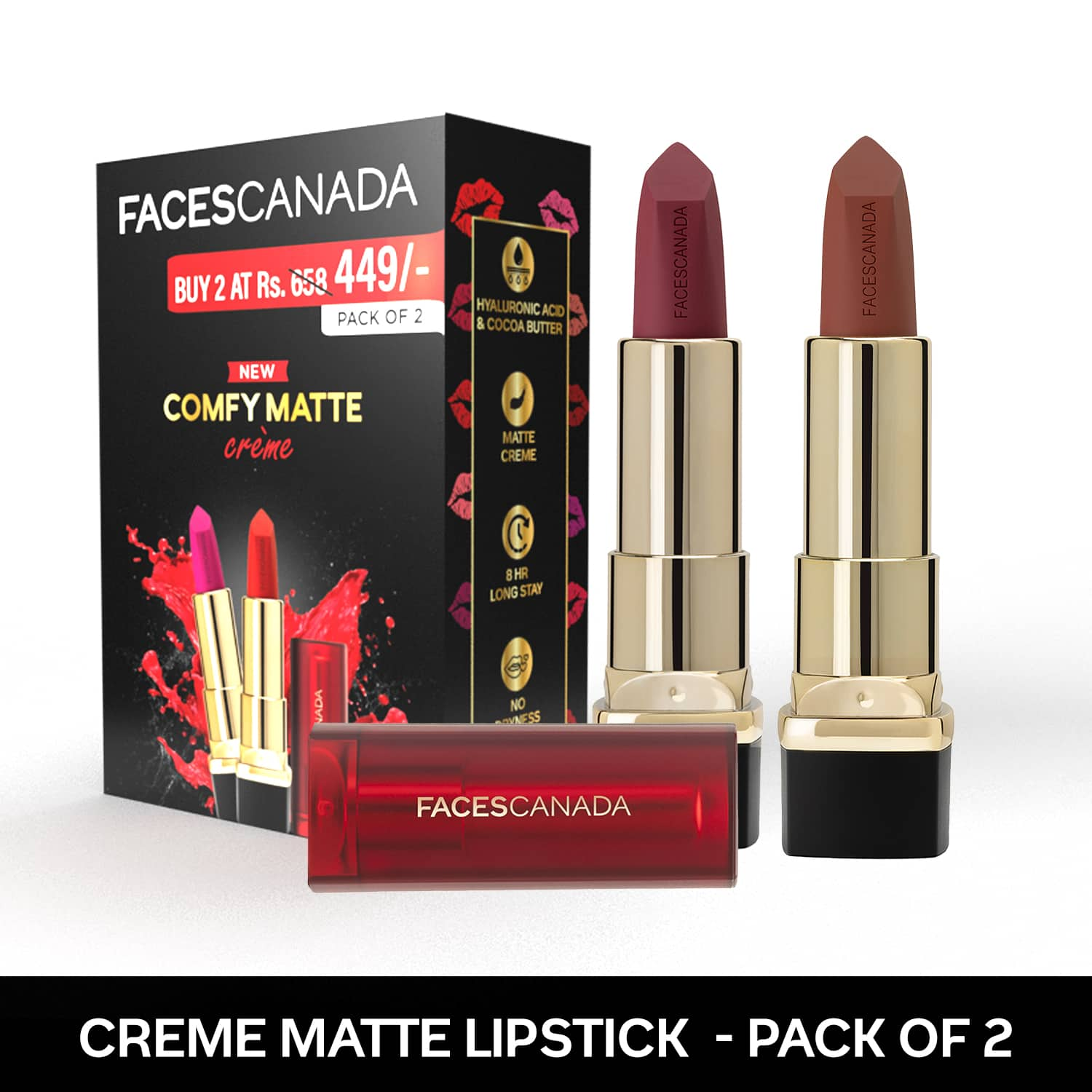 Faces Canada | Faces Canada Festive Hues - Comfy Matte Creme Lipstick Pack of 2 - Sip Of Wine & Back To Basics