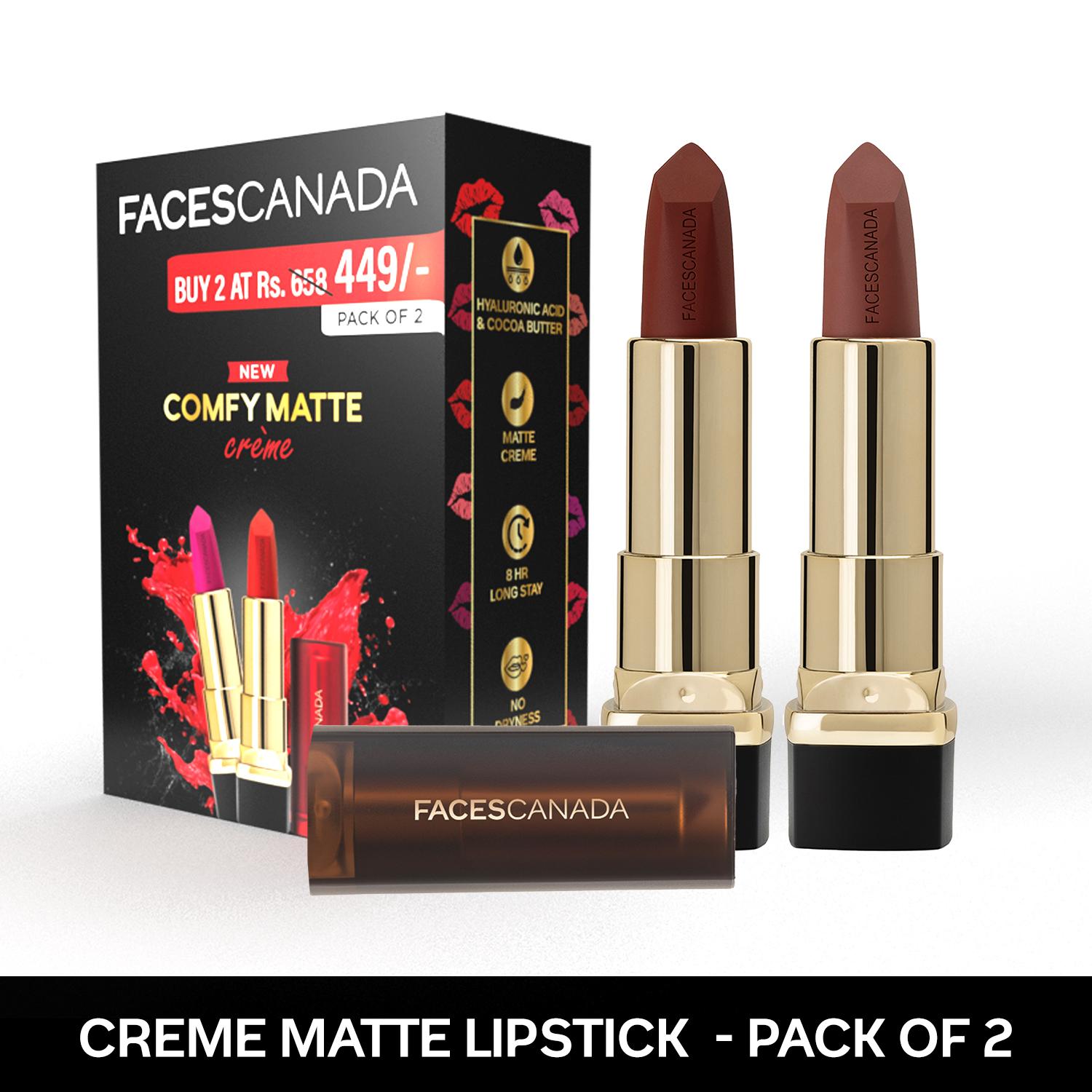Faces Canada | Faces Canada Festive Hues - Comfy Matte Creme Lipstick Pack of 2 - Don’t You Mind & Nuts About You