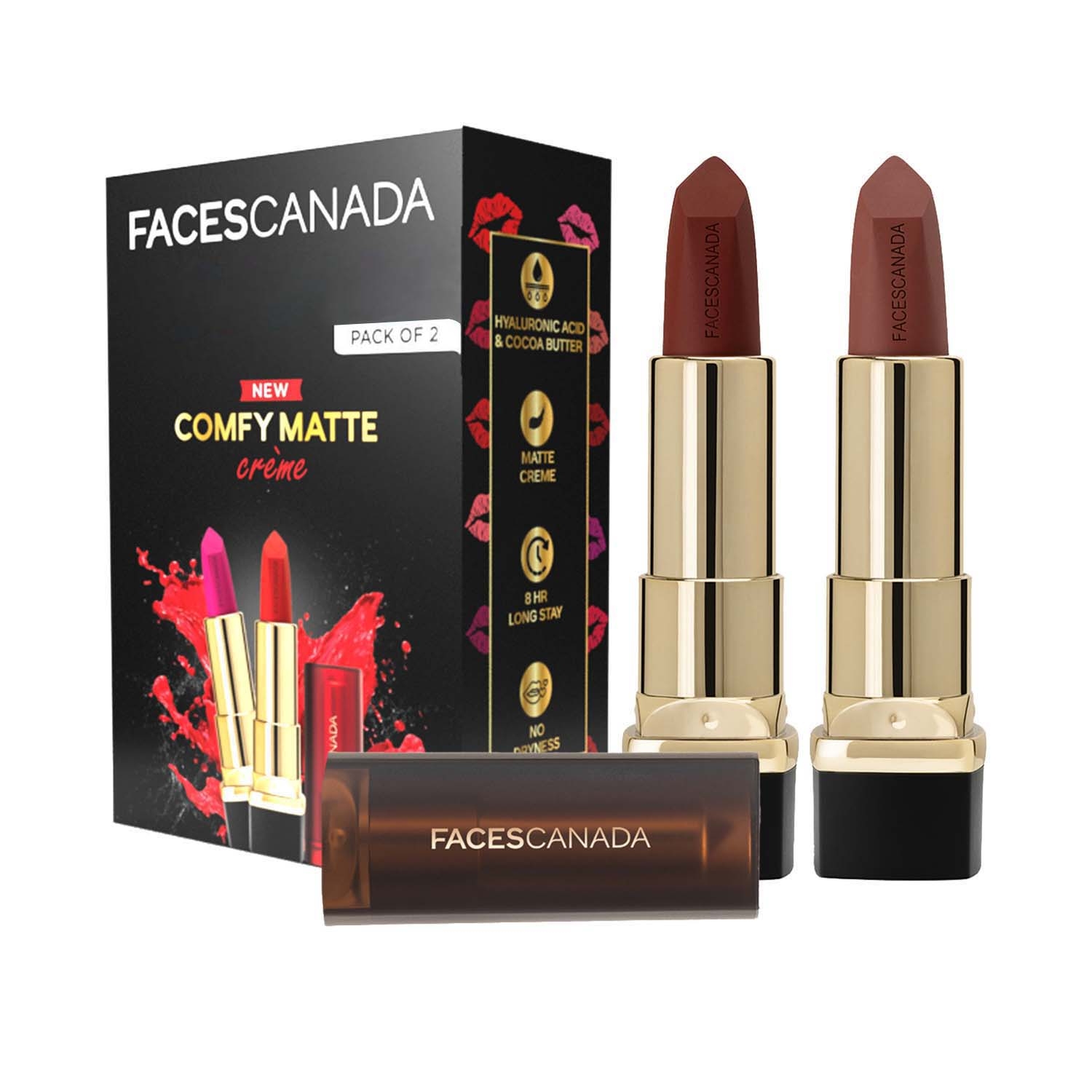 Faces Canada | Faces Canada Festive Hues Comfy Matte Creme Lipstick Combo - 09 Don'T You Mind & 13 Nuts About You