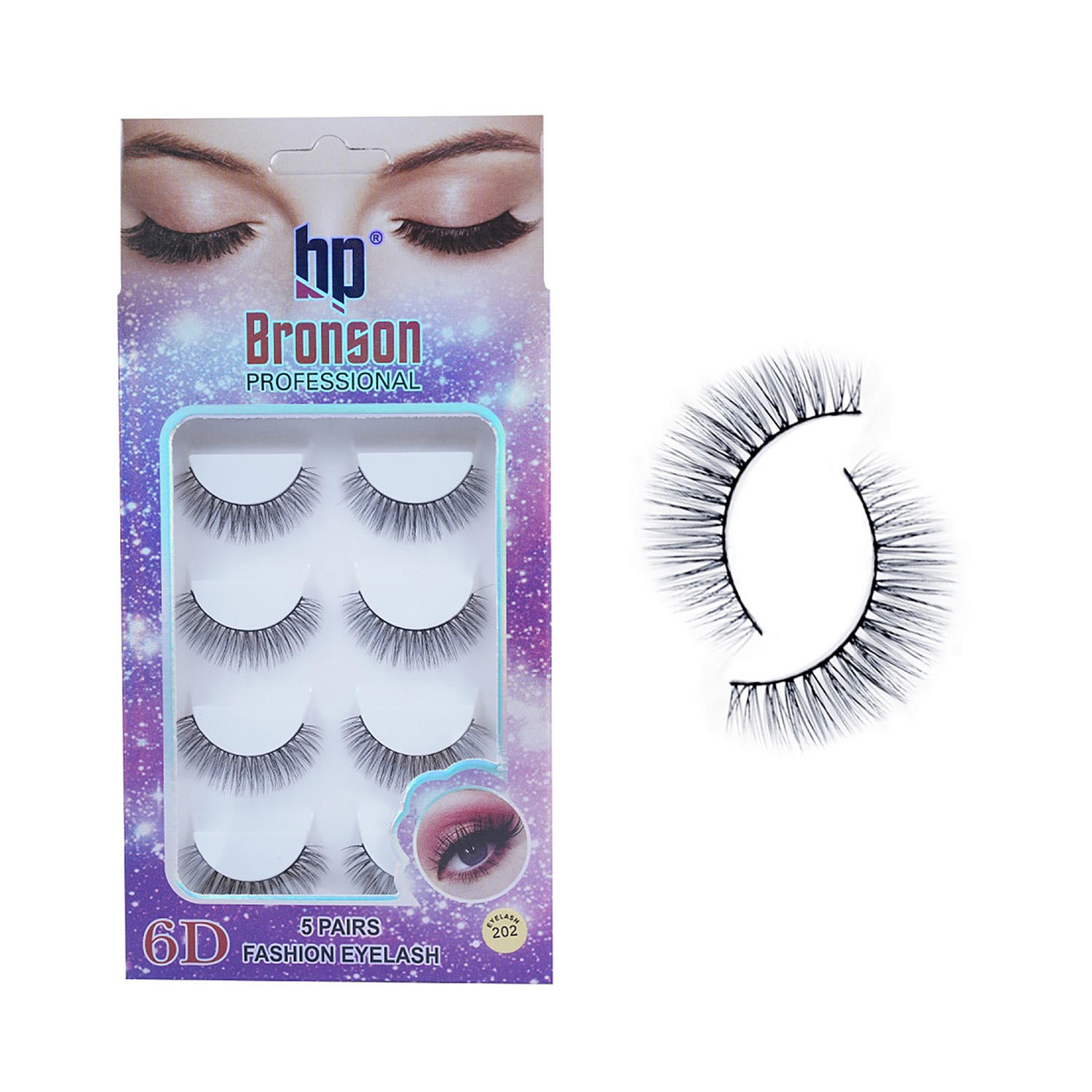 Bronson Professional | Bronson Professional Pair 6D Long & Natural False Eyelashes - 202 - Black (5 Pairs)