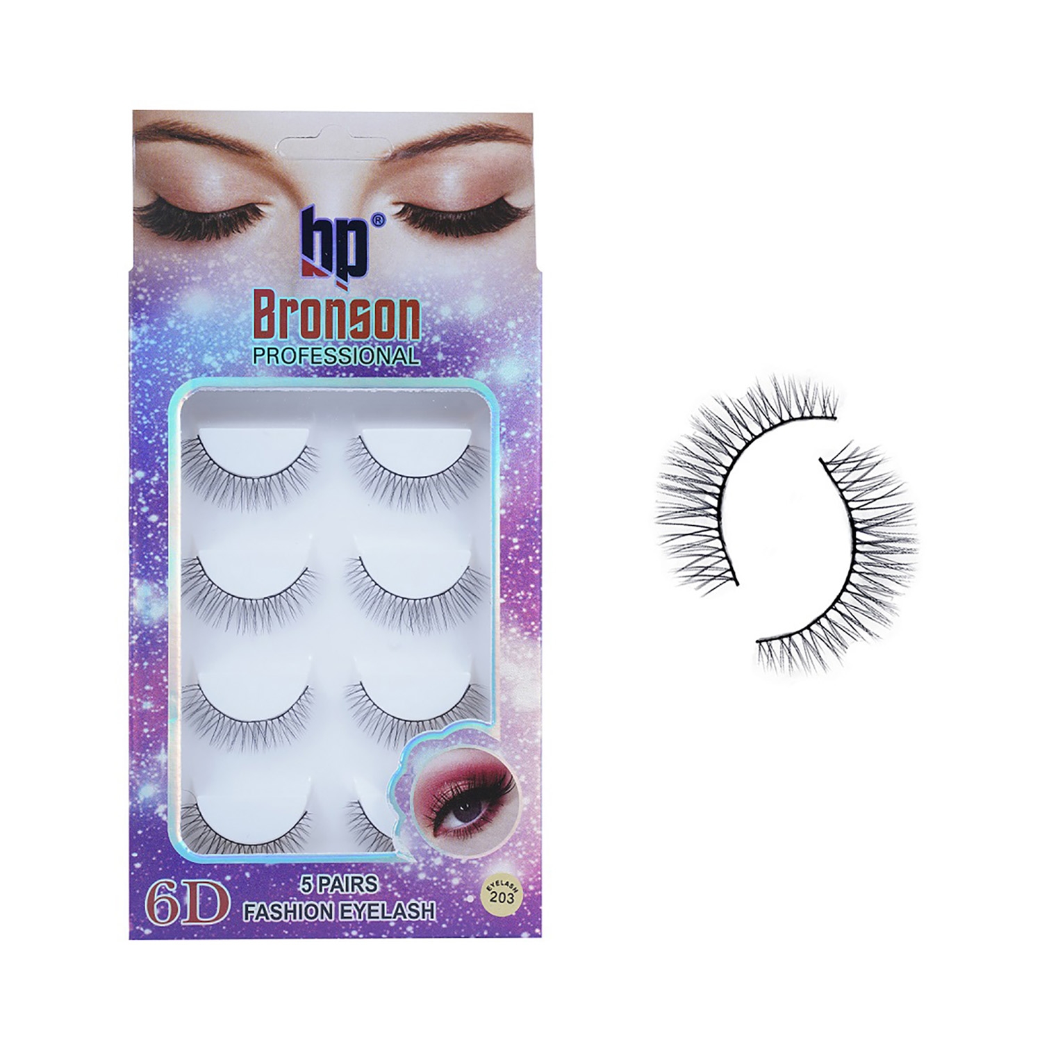 Bronson Professional | Bronson Professional Pair 6D Long & Natural False Eyelashes - 203 - Black (5 Pairs)