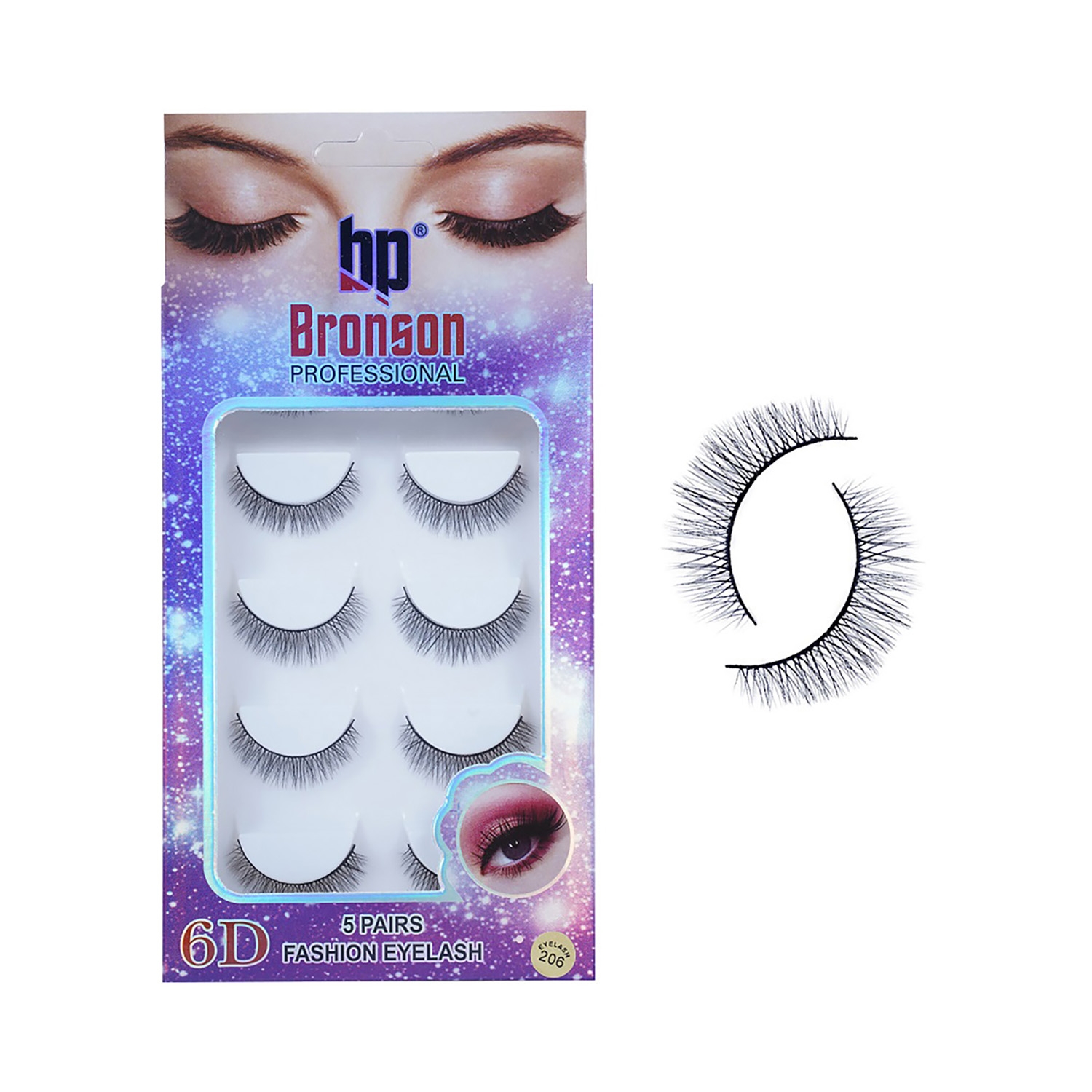 Bronson Professional | Bronson Professional Pair 6D Long & Natural False Eyelashes - 206 - Black (5 Pairs)