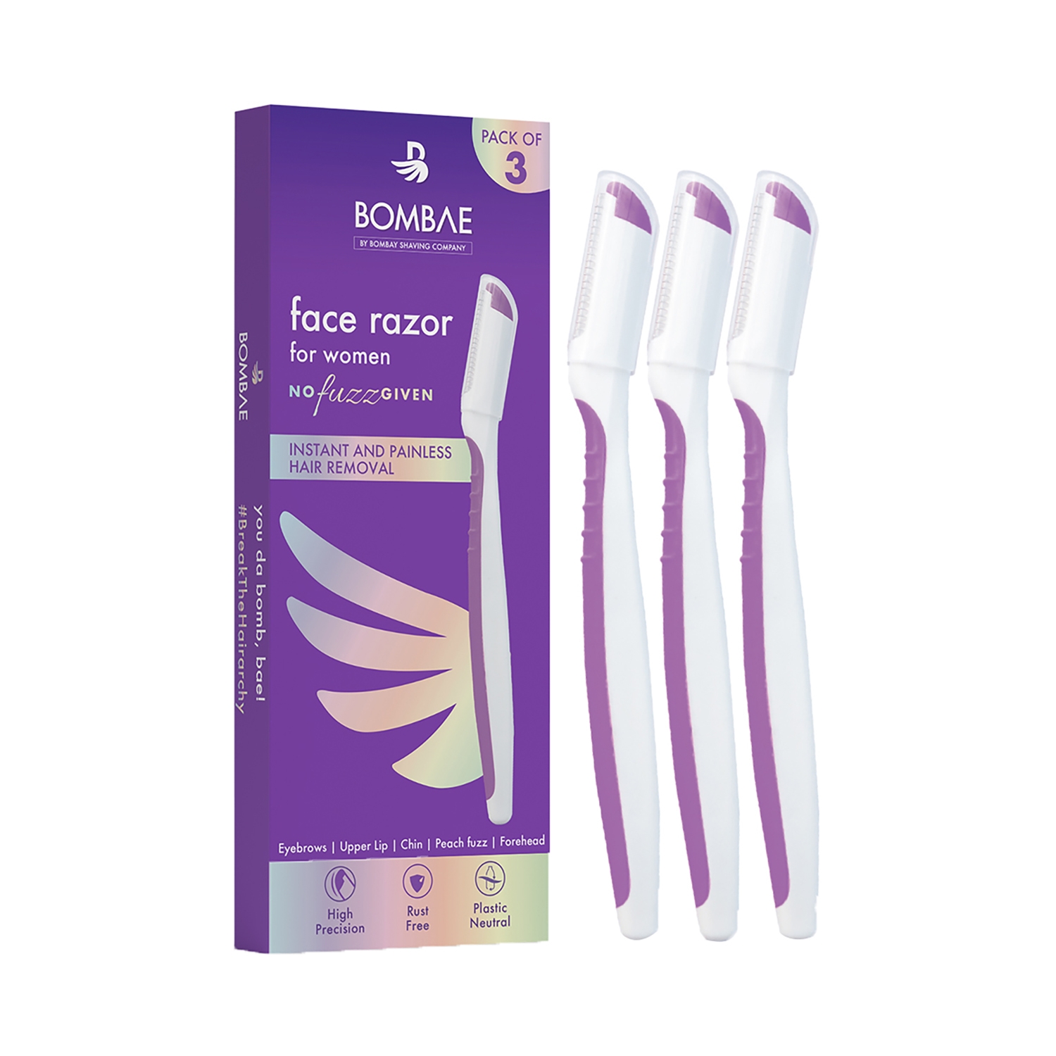 Bombae | Bombae NOFuzzGIVEN Face Razor For Women - White, Purple (3Pcs)