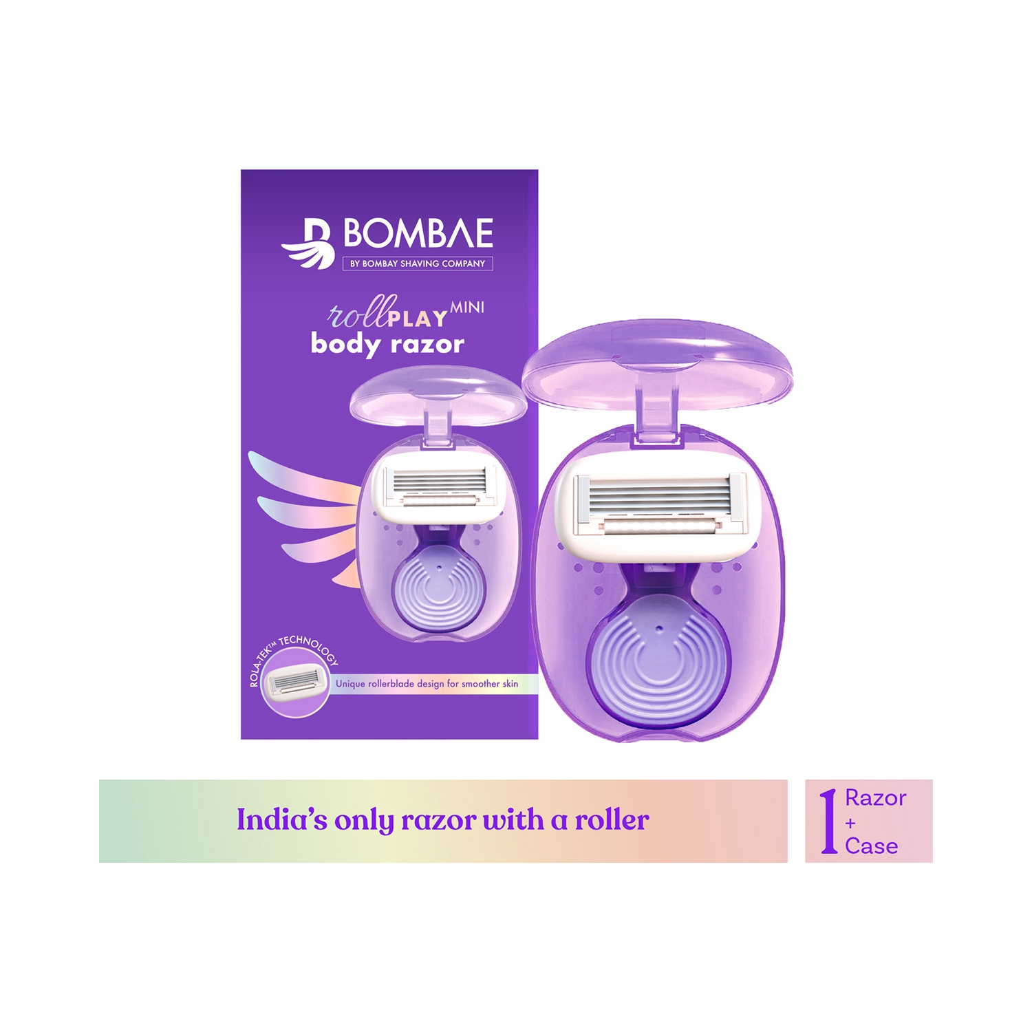 Bombae | Bombae Rollplay Mini Body Razor With Roller Compact Case - Purple, White